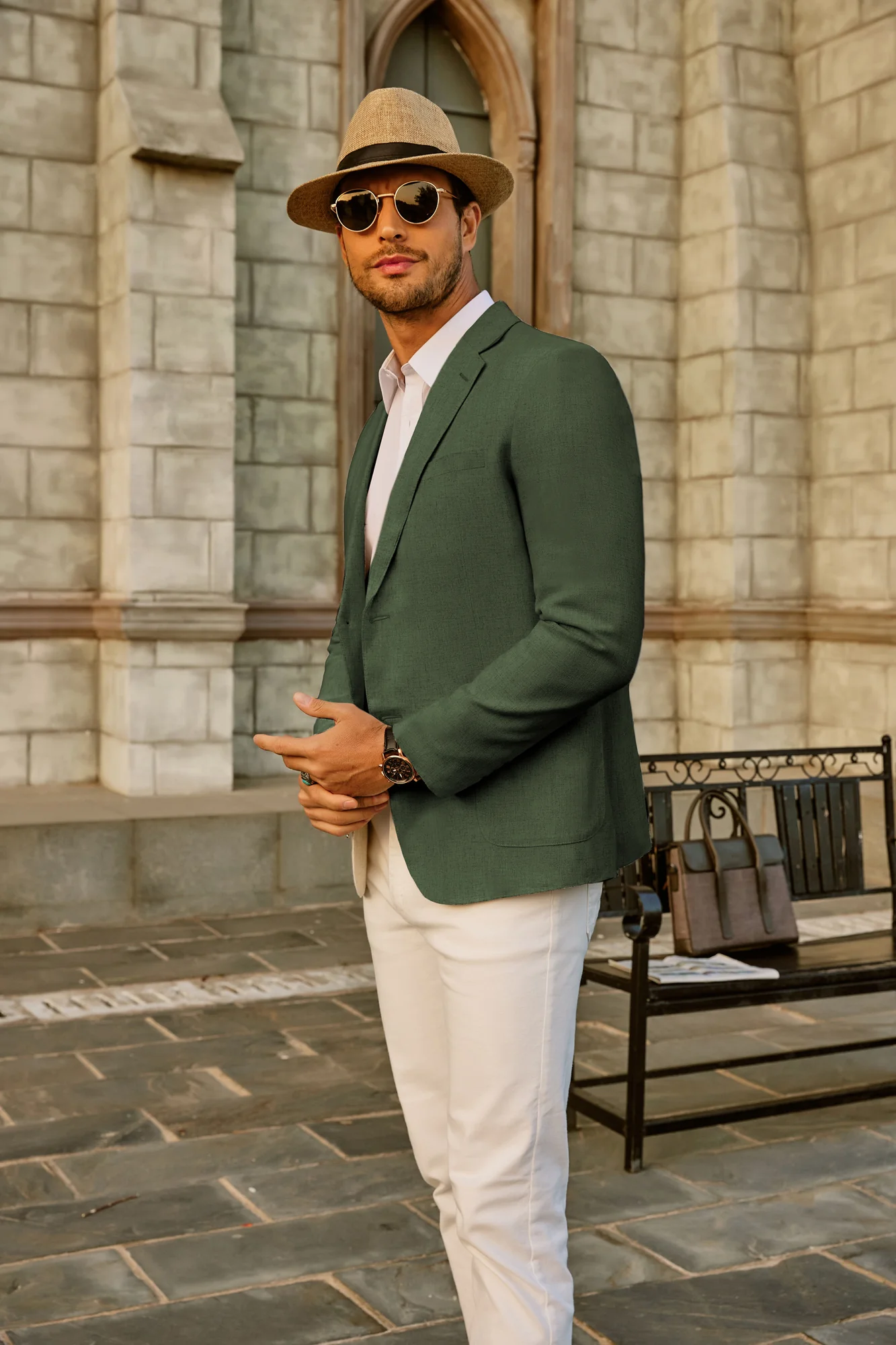 Men's Casual Slim Fit Linen Jacket Lightweight two Buttons Blazer Sport Coat - Image 16