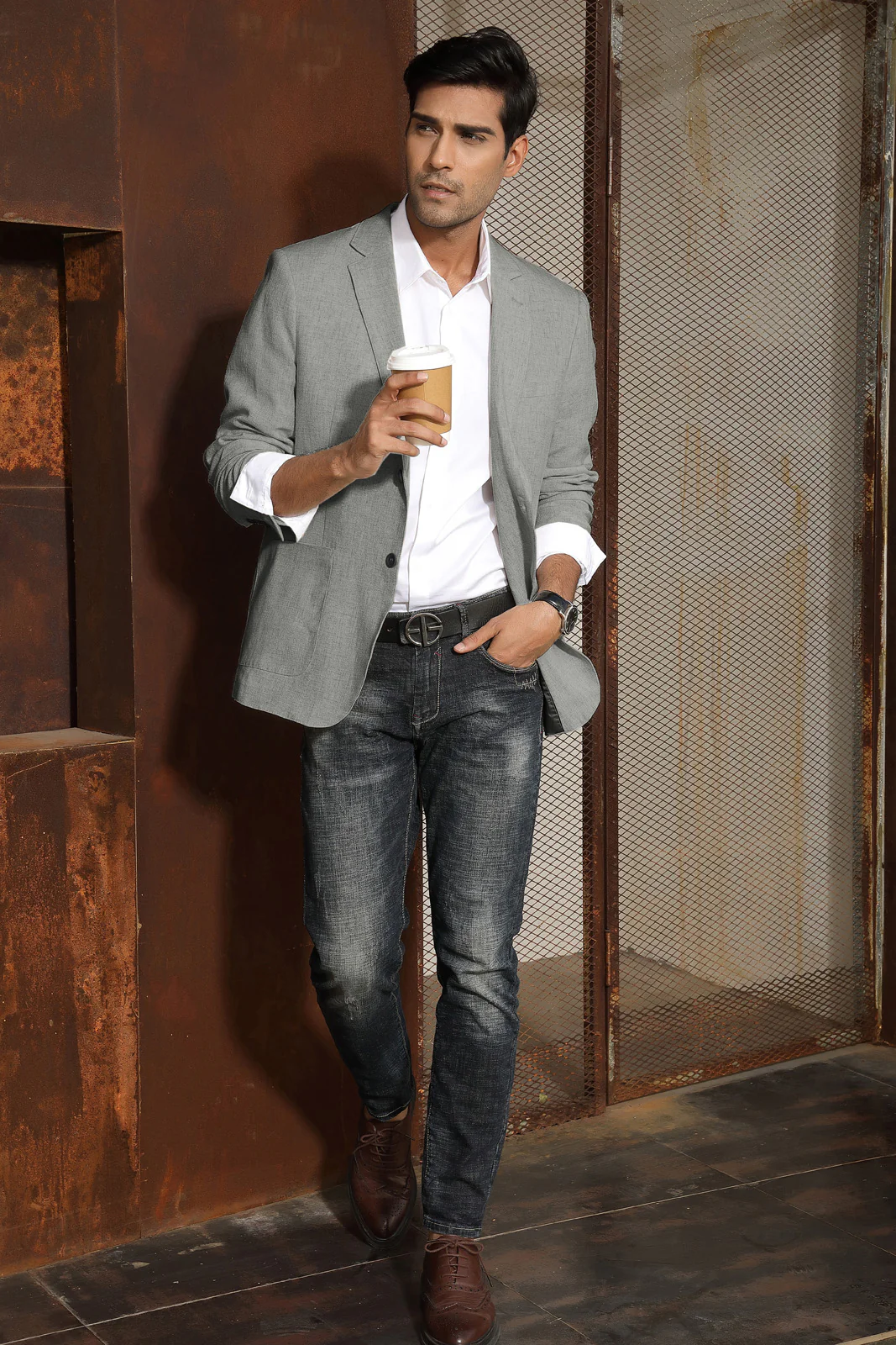 Men's Casual Slim Fit Linen Jacket Lightweight two Buttons Blazer Sport Coat - Image 20