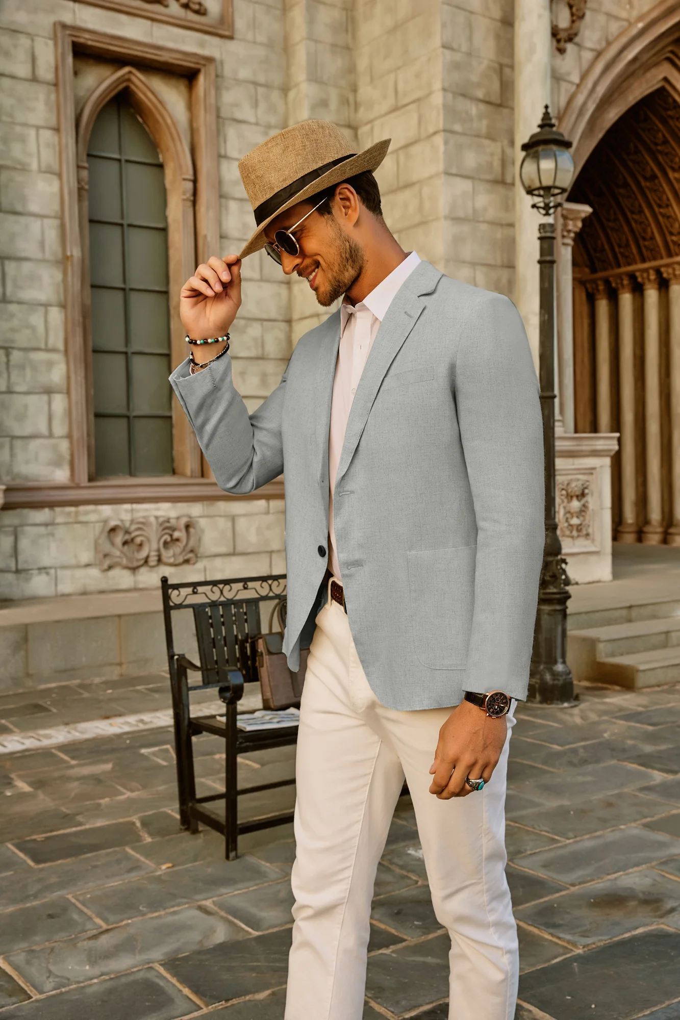 Men's Casual Slim Fit Linen Jacket Lightweight two Buttons Blazer Sport Coat - Image 22