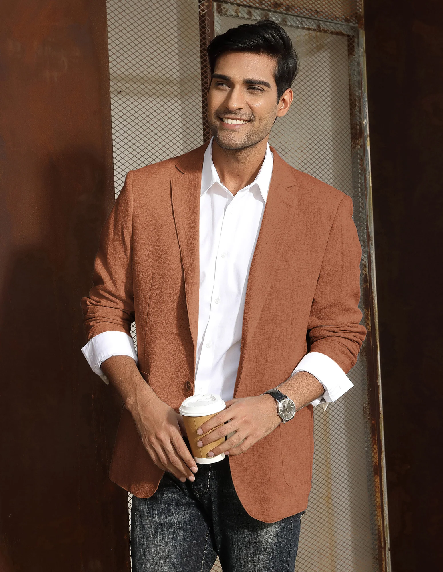 Men's Casual Slim Fit Linen Jacket Lightweight two Buttons Blazer Sport Coat - Image 30