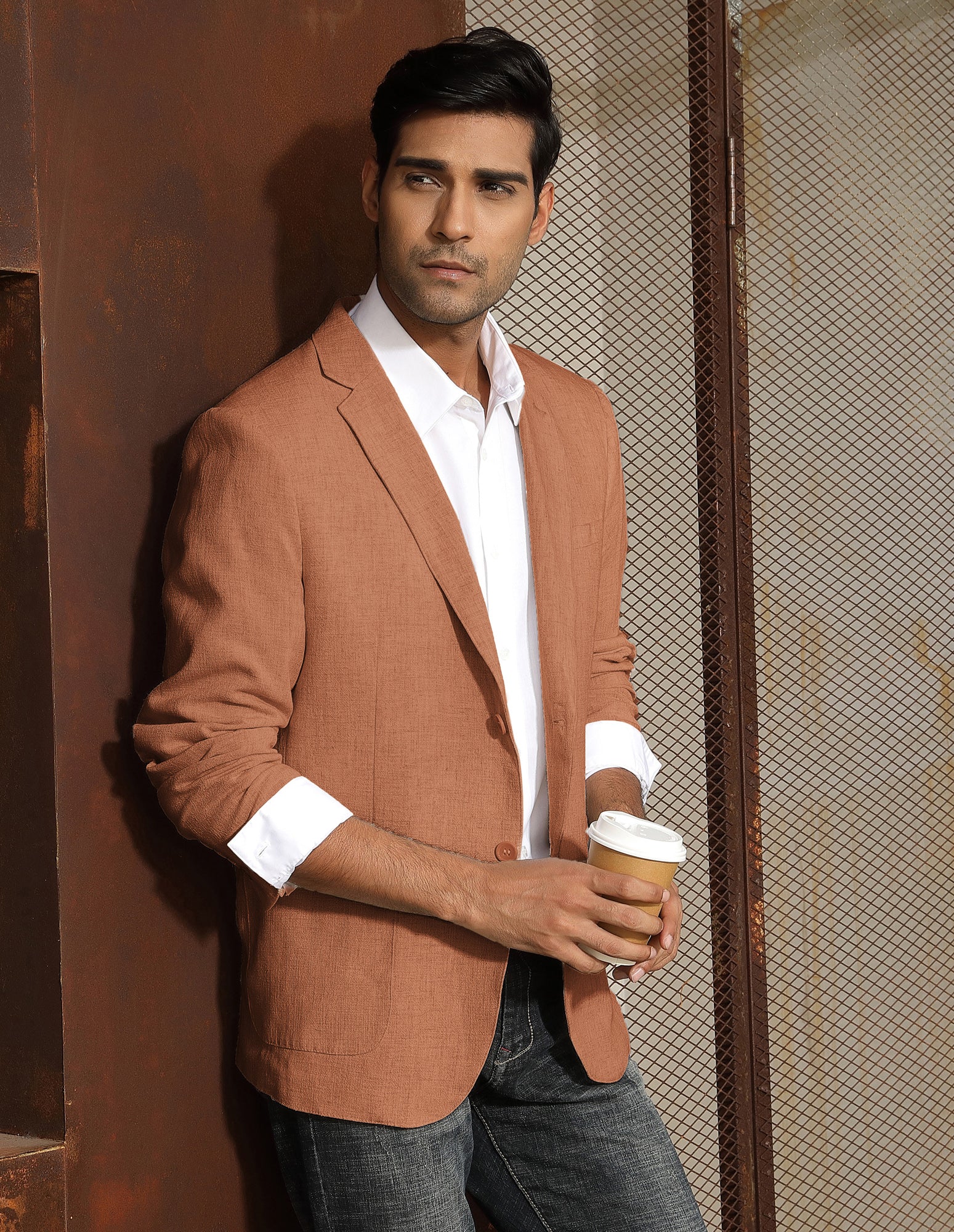 Men's Casual Slim Fit Linen Jacket Lightweight two Buttons Blazer Sport Coat - Image 32
