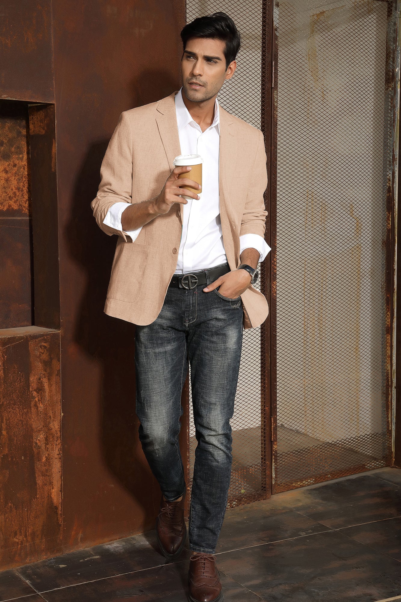 Men's Casual Slim Fit Linen Jacket Lightweight two Buttons Blazer Sport Coat - Image 41