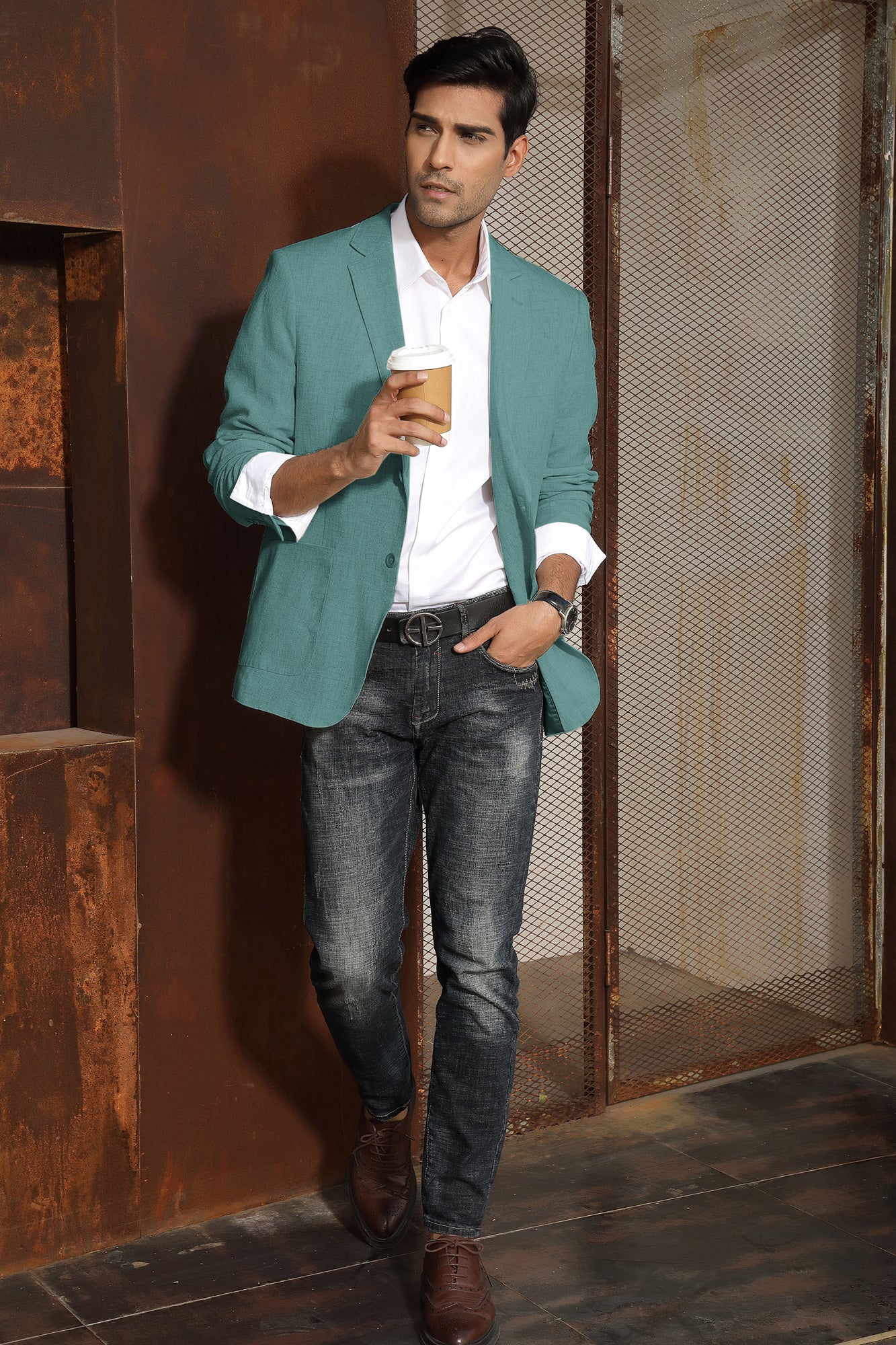 Men's Casual Slim Fit Linen Jacket Lightweight two Buttons Blazer Sport Coat - Image 46