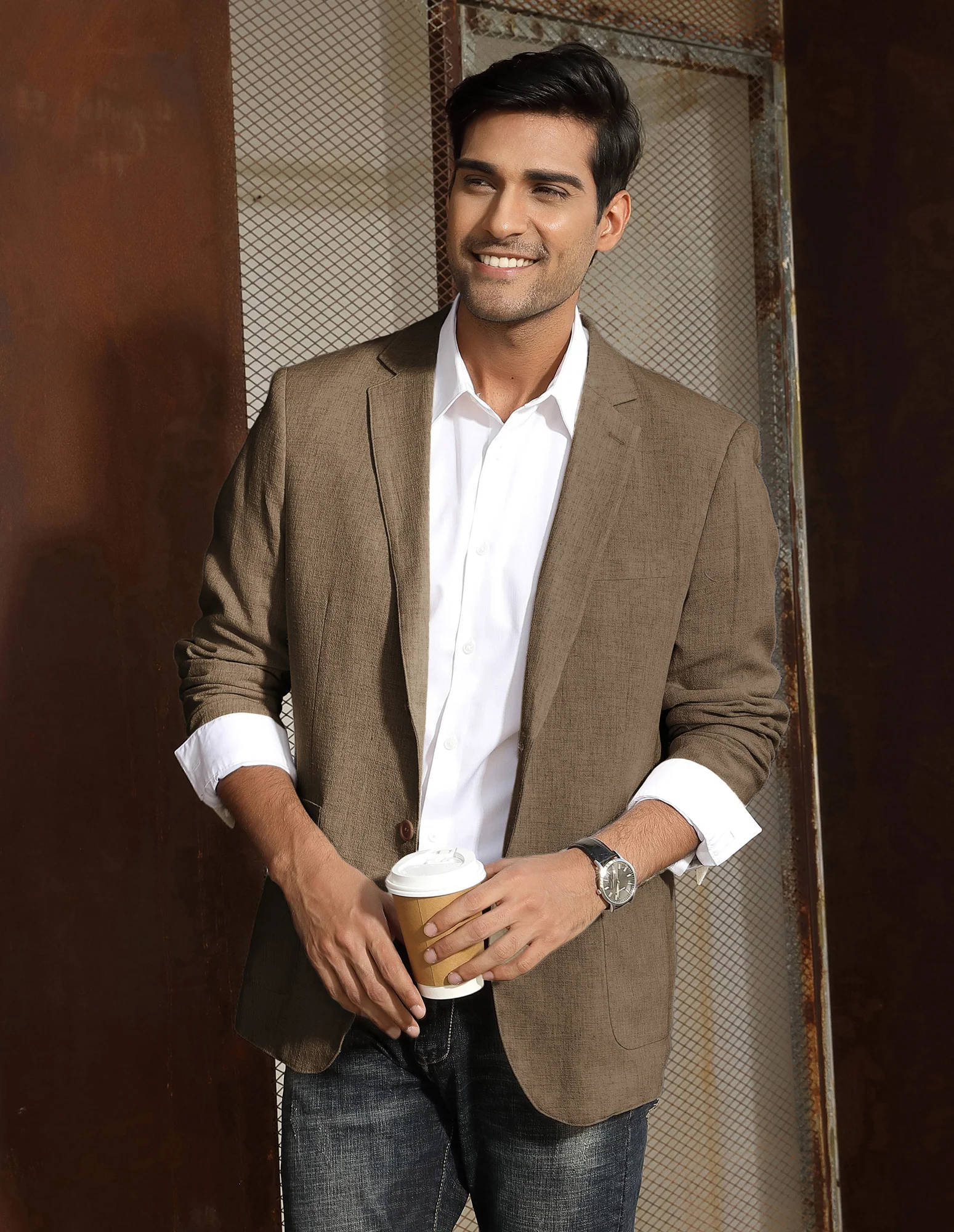 Men's Casual Slim Fit Linen Jacket Lightweight two Buttons Blazer Sport Coat - Image 5