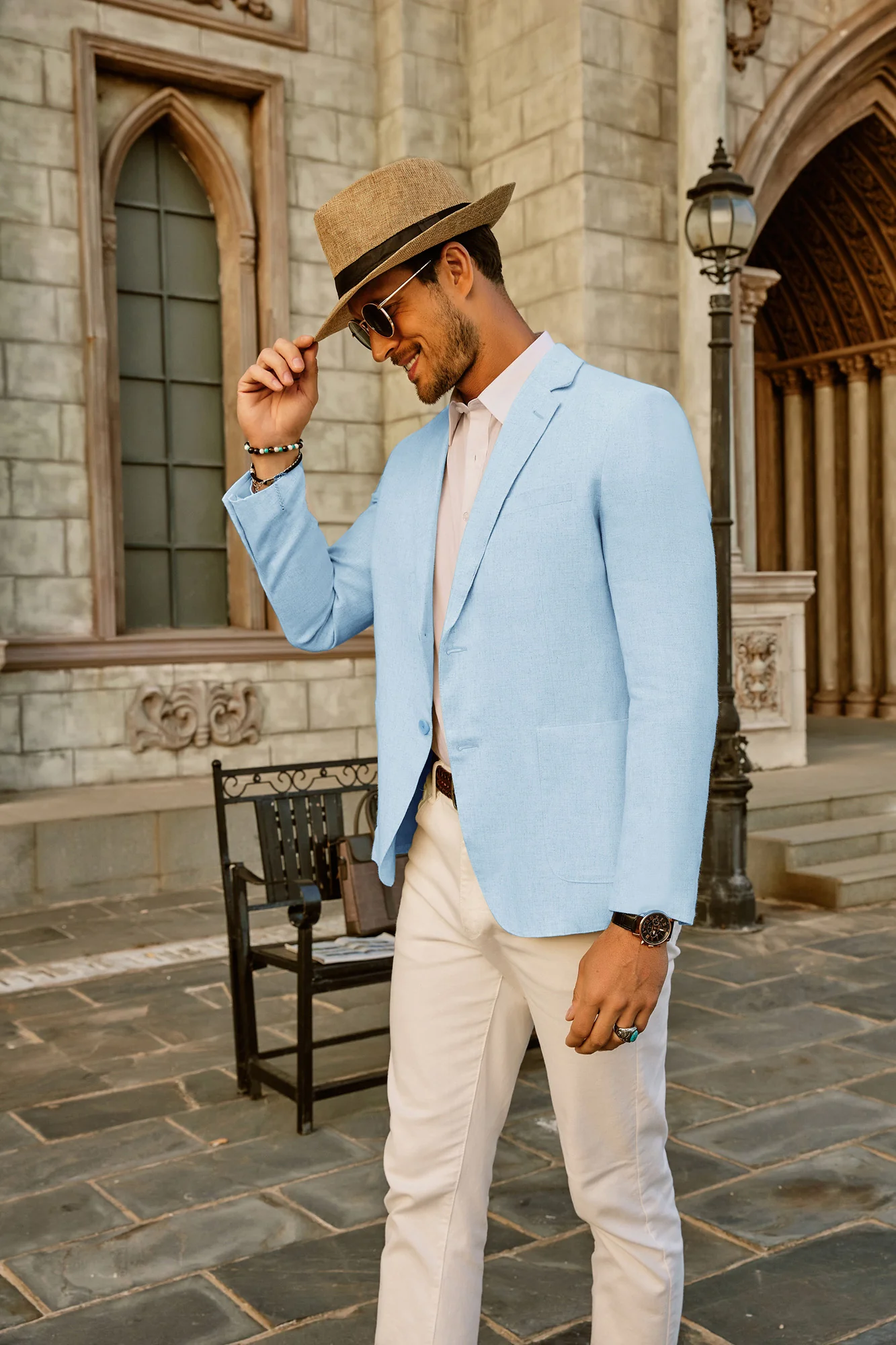 Men's Casual Slim Fit Linen Jacket Lightweight two Buttons Blazer Sport Coat - Image 59