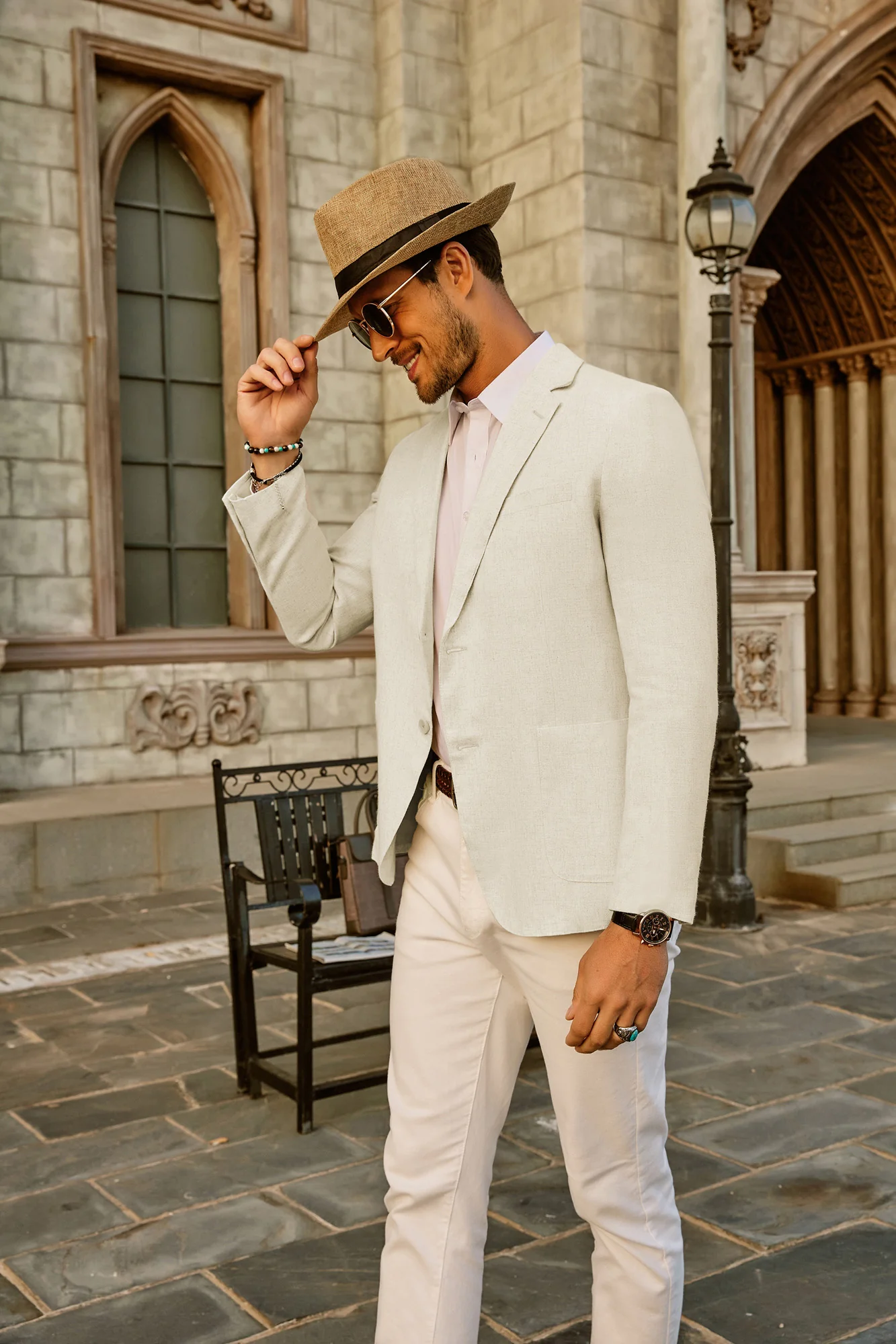 Men's Casual Slim Fit Linen Jacket Lightweight two Buttons Blazer Sport Coat - Image 62