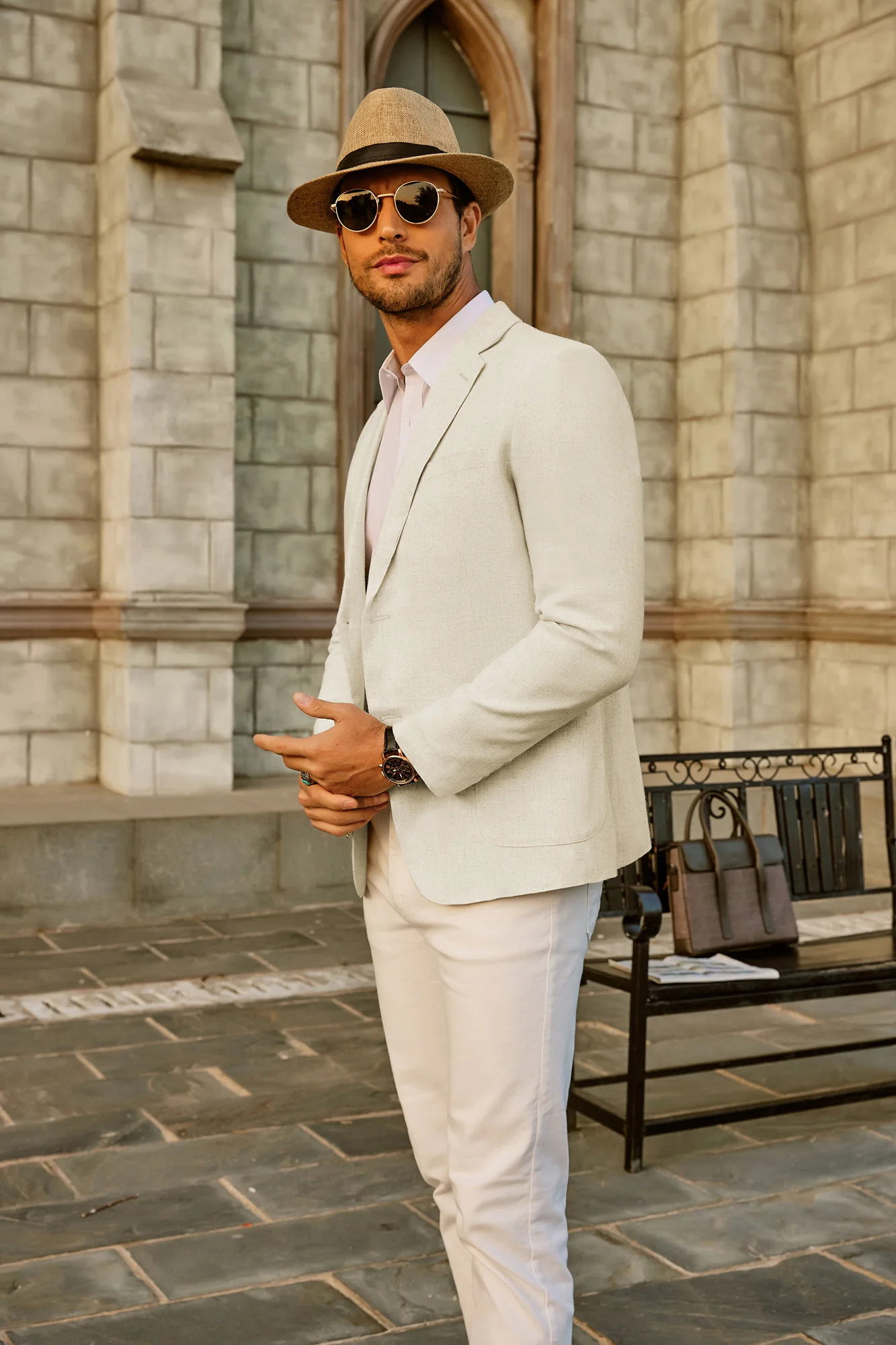 Men's Casual Slim Fit Linen Jacket Lightweight two Buttons Blazer Sport Coat - Image 64