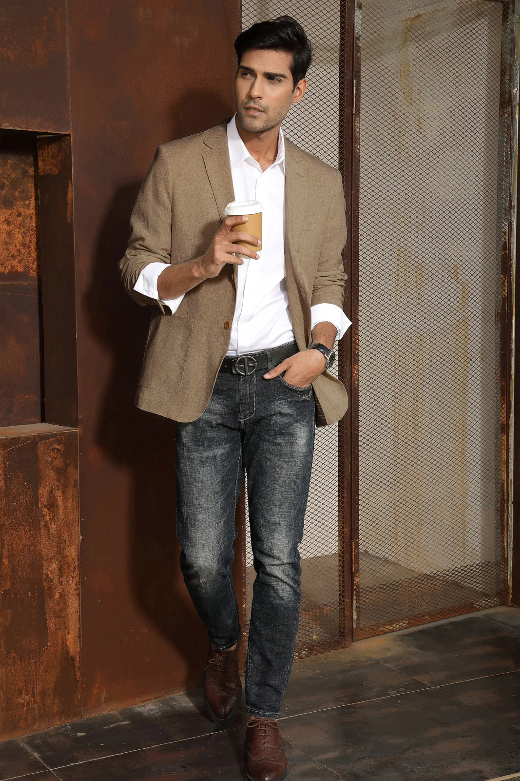 Men's Casual Slim Fit Linen Jacket Lightweight two Buttons Blazer Sport Coat - Image 7