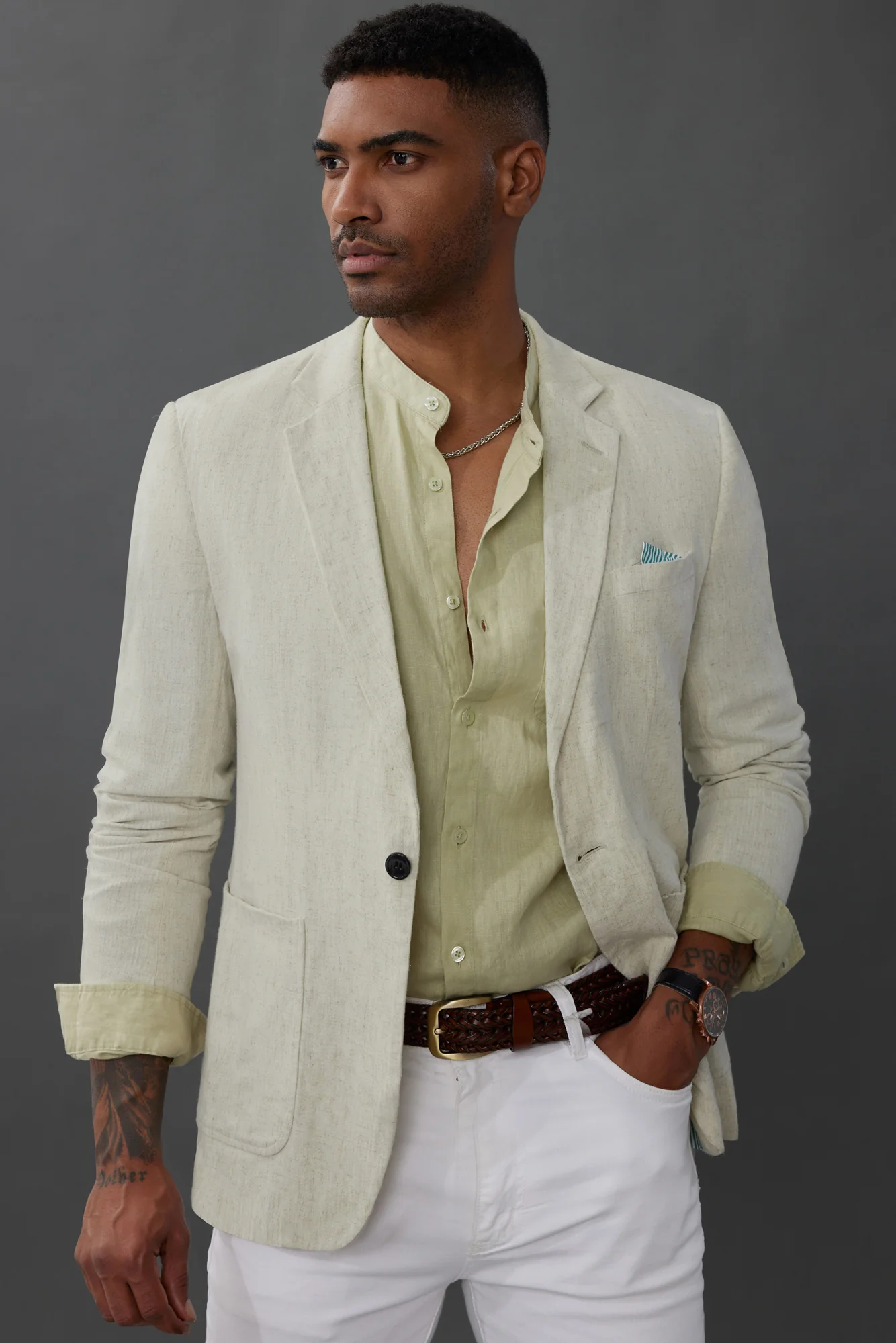 Men's Casual Slim Fit Linen Jacket Lightweight Two Buttons Blazer Sporty Slim Fit Leisure Blazer - Image 7