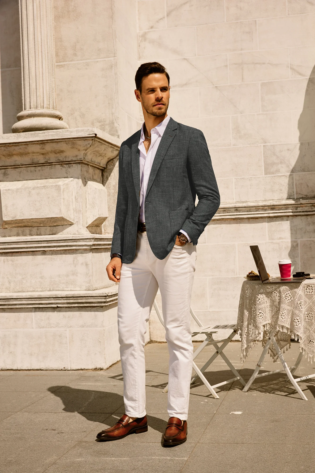 Mens Casual Suit One Button Blazer Jackets Linen Sport Coat with 5 Real Pockets - Image 11