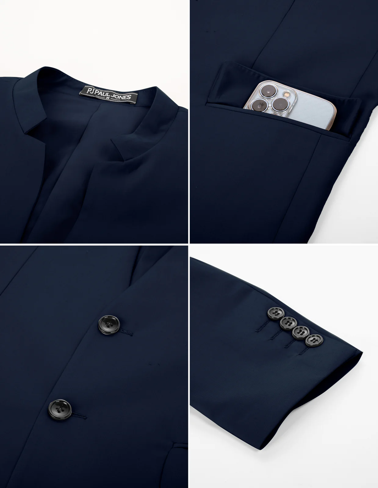 Mens Casual Suit Two Button Blazer Jackets Stand Mandarin Collar Sport Coat - Image 10