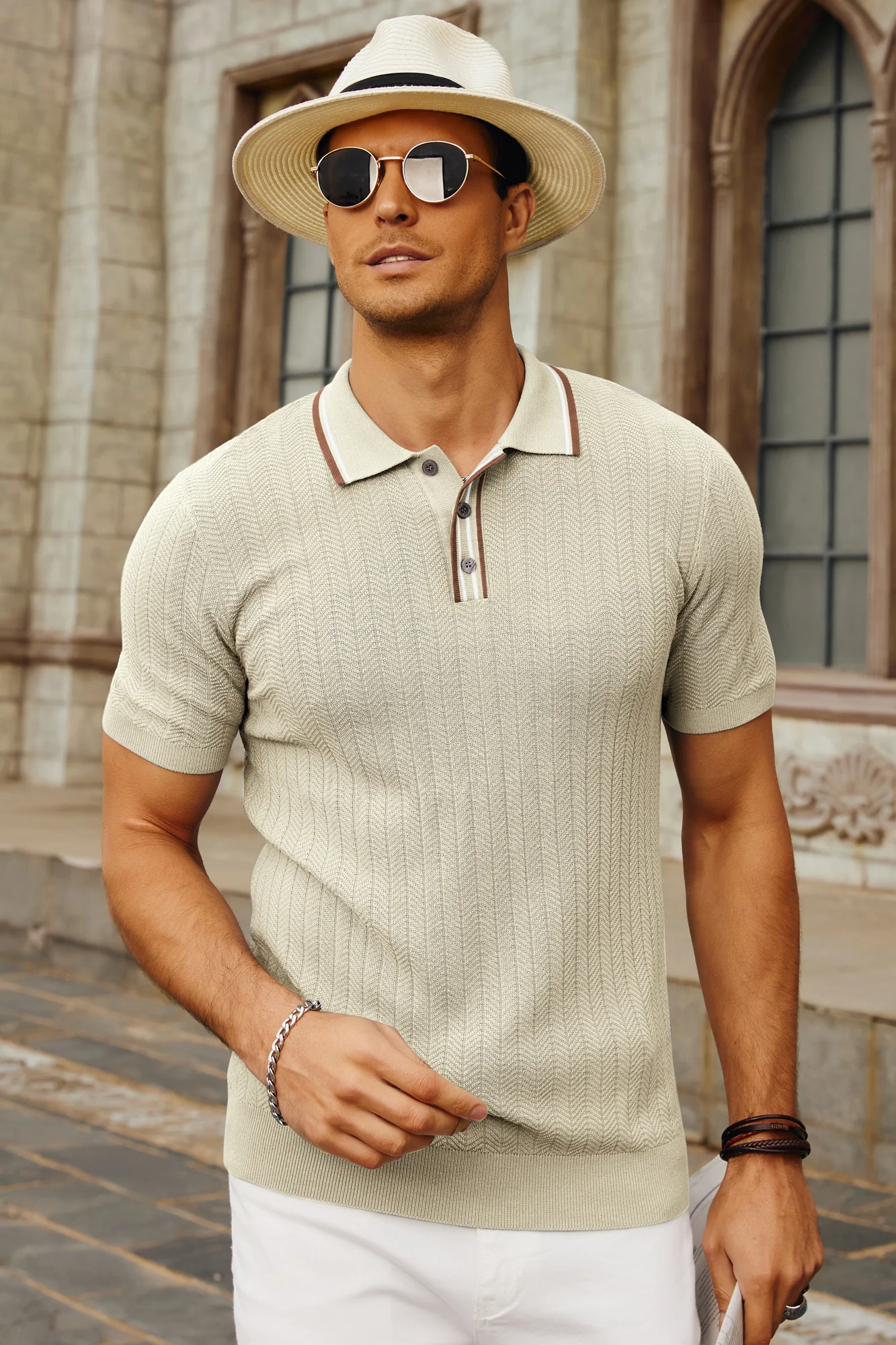 Mens Knitted Polo Shirts Short Sleeve Textured Pullover Golf Polo Pullover T Shirts - Image 15