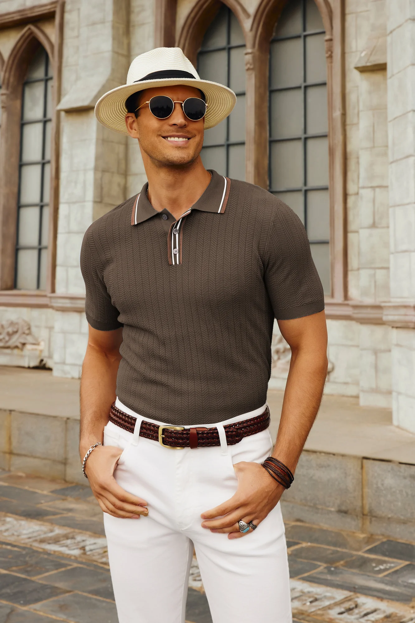 Mens Knitted Polo Shirts Short Sleeve Textured Pullover Golf Polo Pullover T Shirts - Image 27