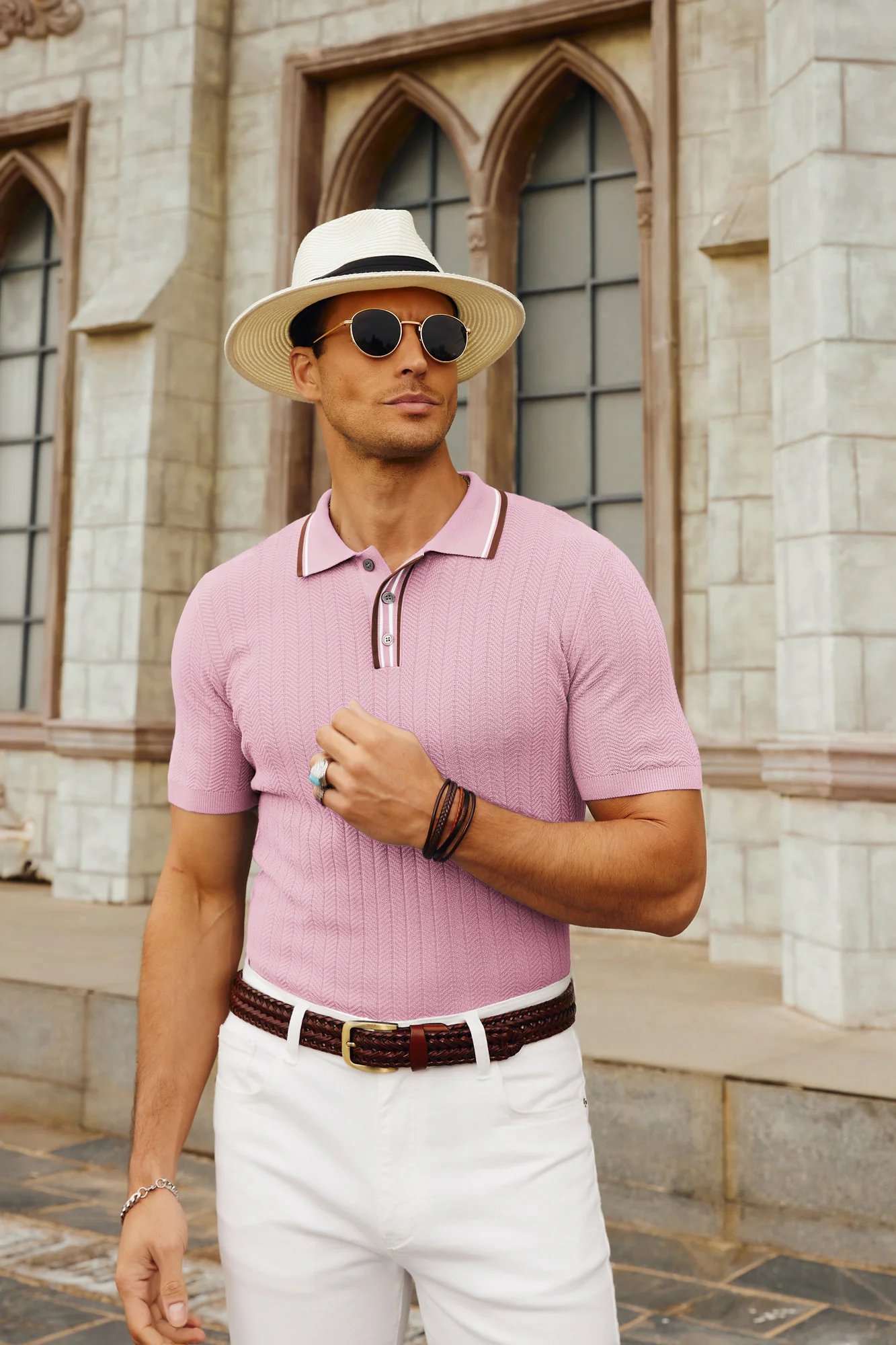 Mens Knitted Polo Shirts Short Sleeve Textured Pullover Golf Polo Pullover T Shirts - Image 31