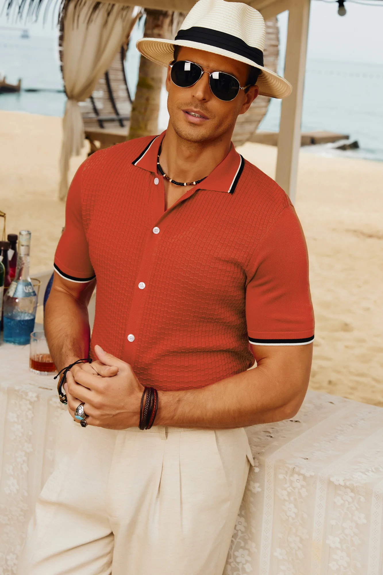 Mens Knitted Polo Cardigans Shirts Quarter Zip Polo T Shirt - Image 10