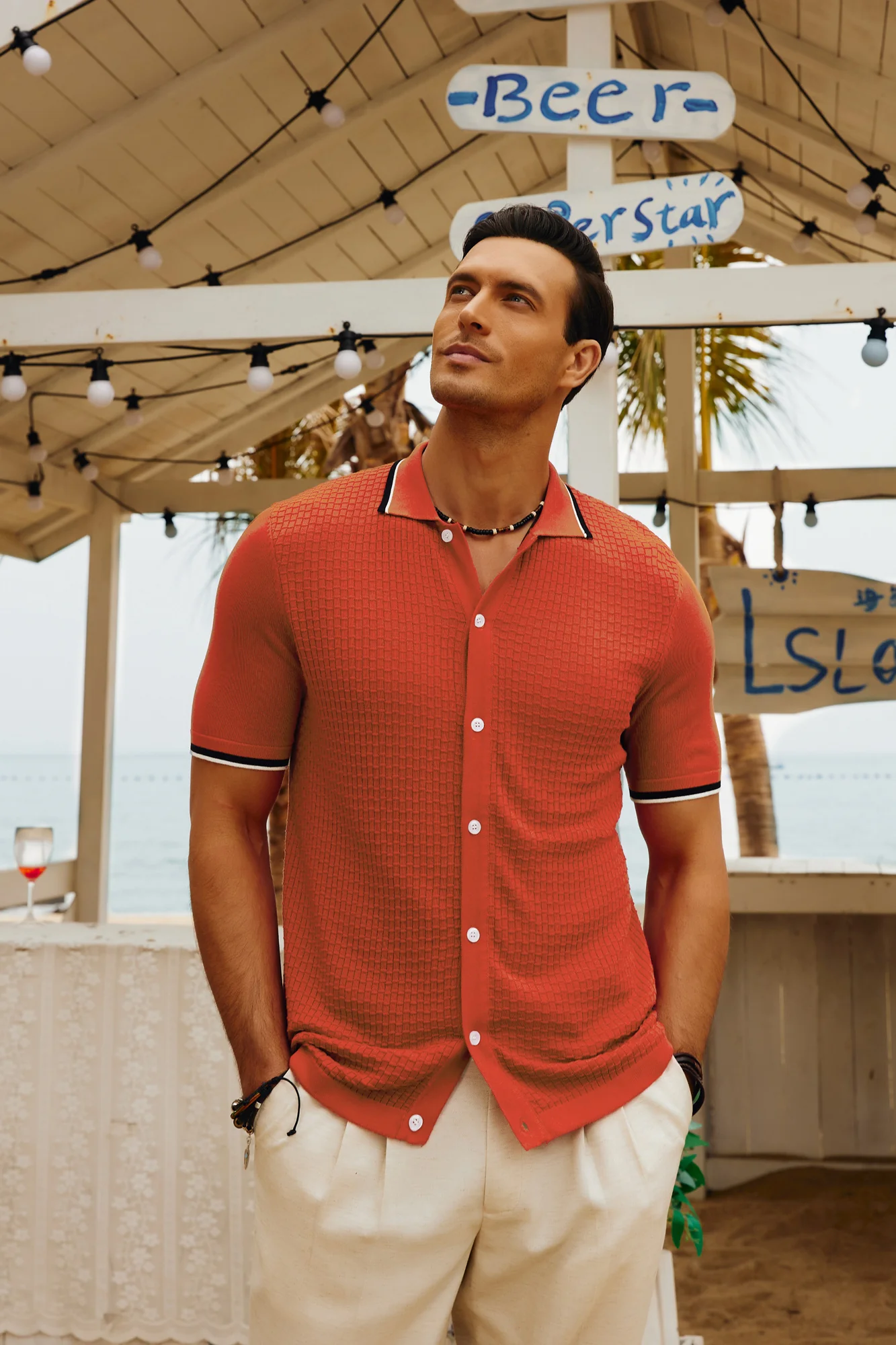 Mens Knitted Polo Cardigans Shirts Quarter Zip Polo T Shirt - Image 11