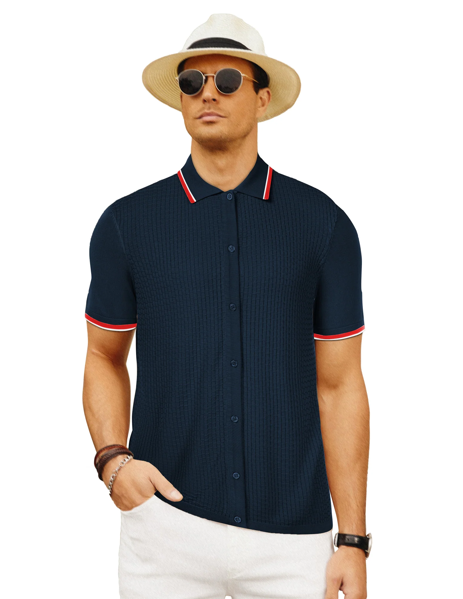 Mens Knitted Polo Cardigans Shirts Quarter Zip Polo T Shirt - Image 24