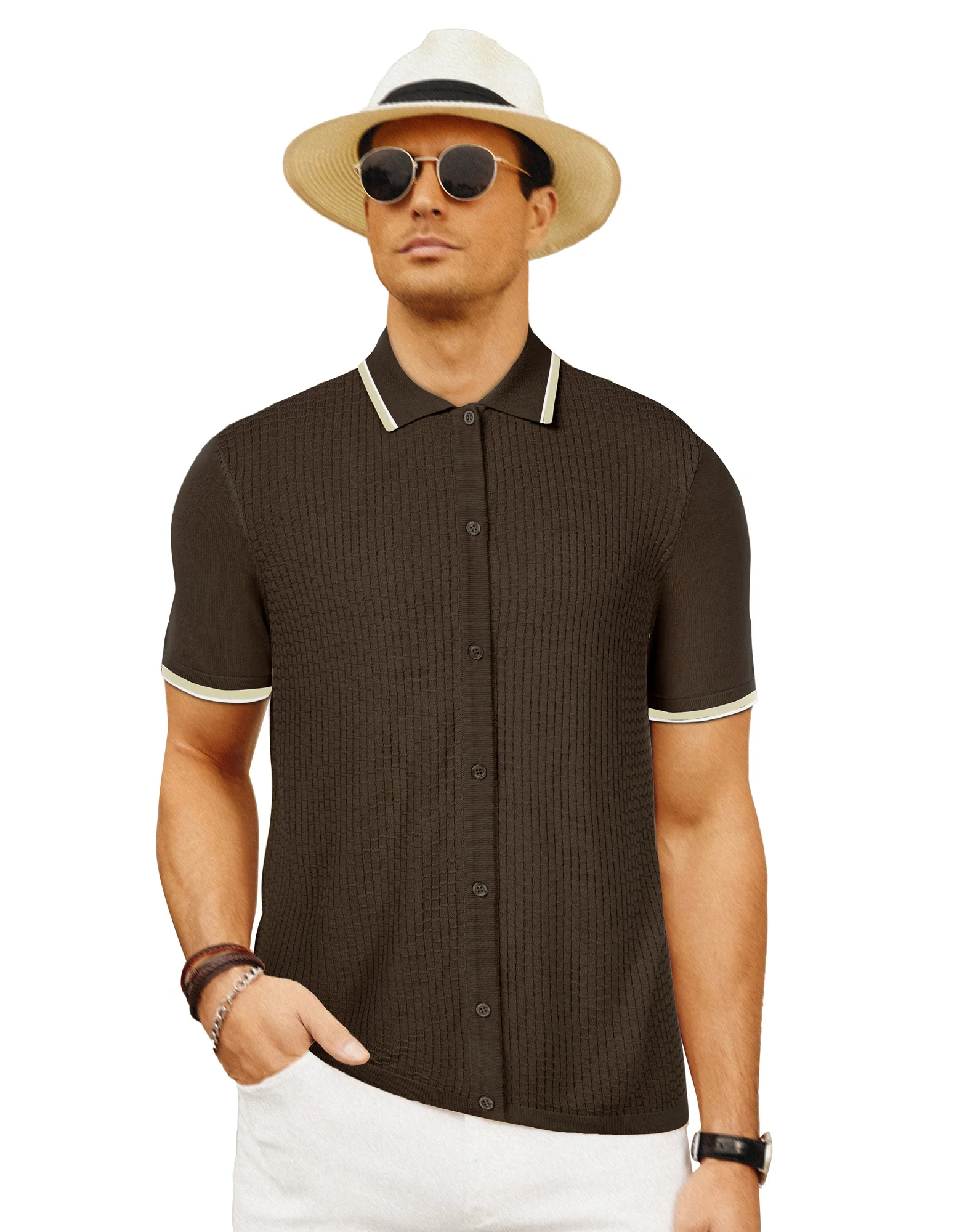 Mens Knitted Polo Cardigans Shirts Quarter Zip Polo T Shirt - Image 29