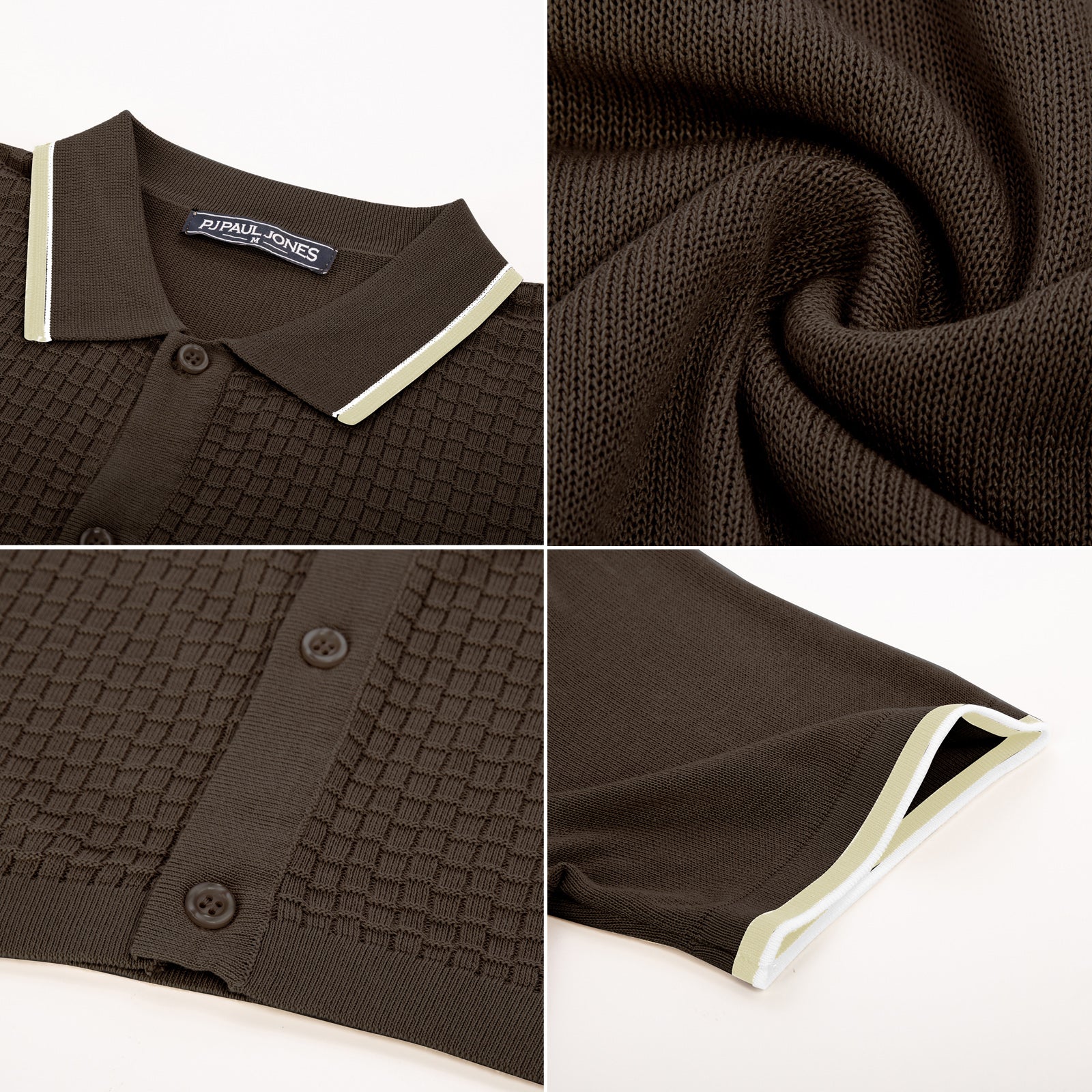 Mens Knitted Polo Cardigans Shirts Quarter Zip Polo T Shirt - Image 32