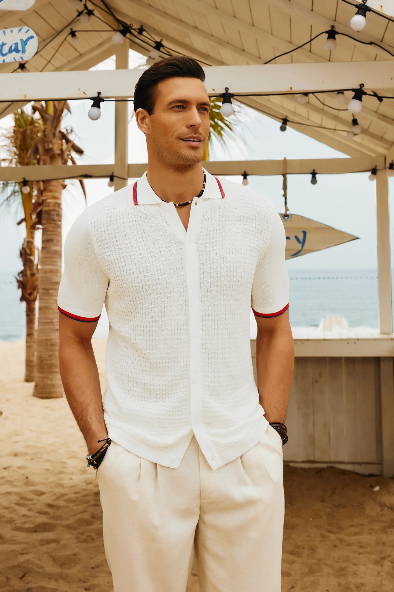 Mens Knitted Polo Cardigans Shirts Quarter Zip Polo T Shirt - Image 5