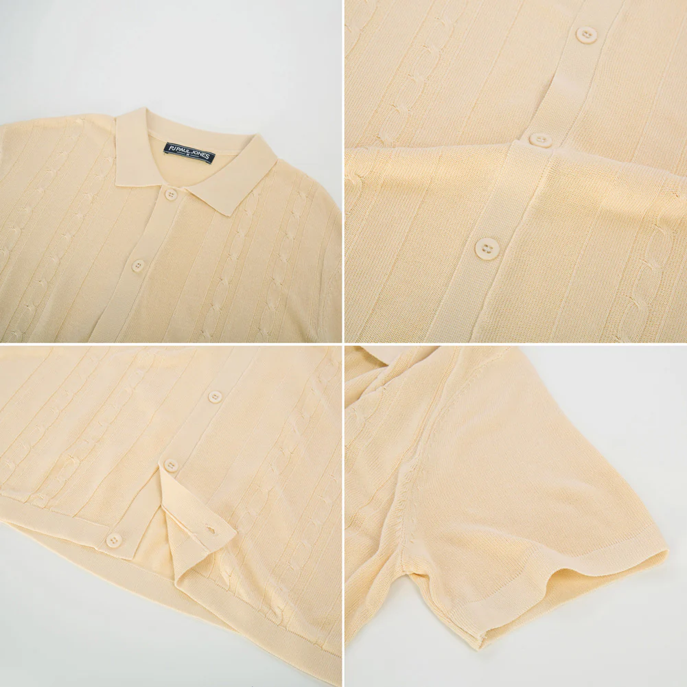 Mens Polo Shirts Vintage Striped Button Down Knitted Golf Cardigans Shirts - Image 20