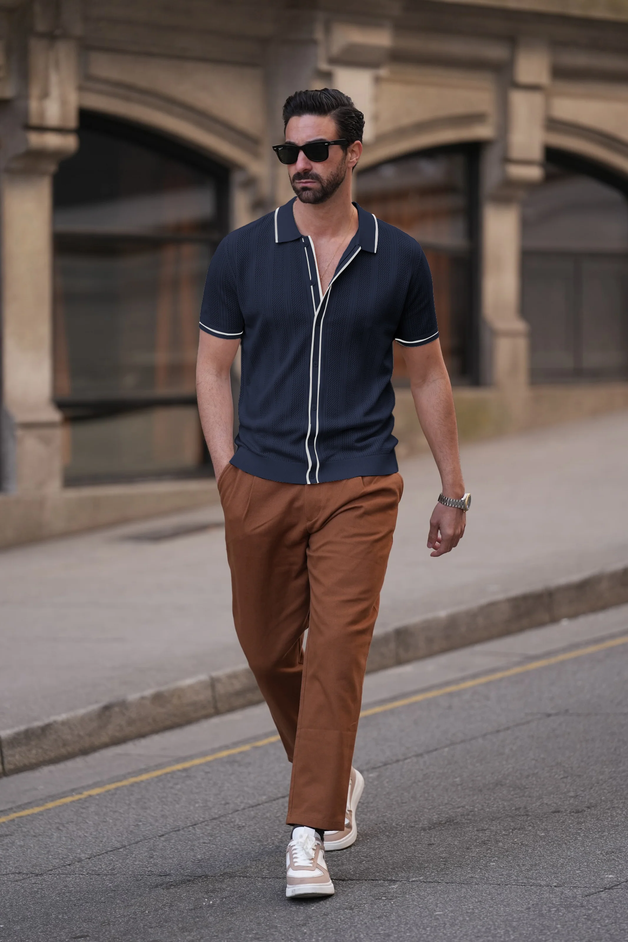 Men's Polo Shirt Vintage Short Sleeve Knit Cardigans  Shirts Casual Lightweight Hollow Out Shirt - Image 17