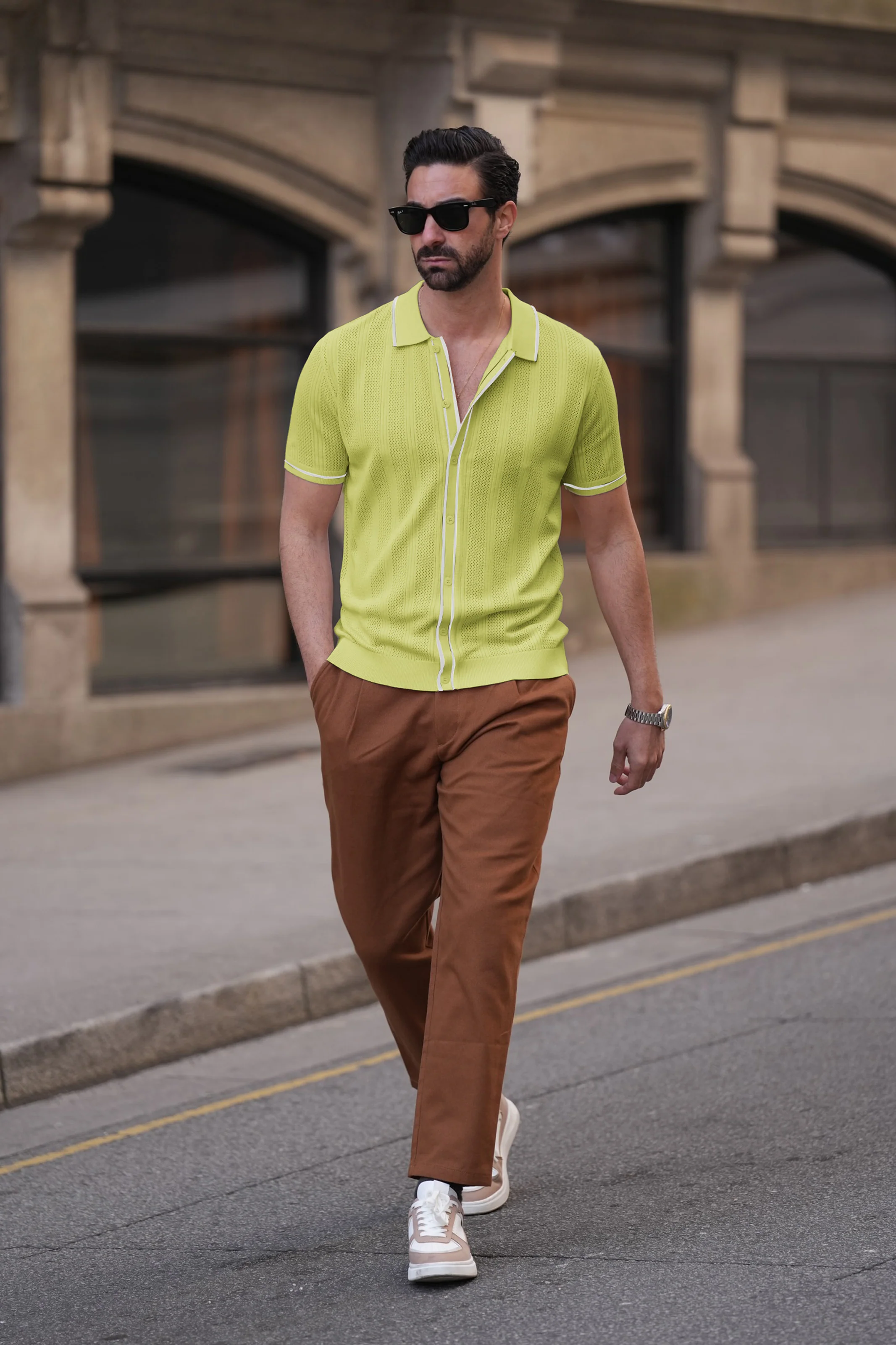 Men's Polo Shirt Vintage Short Sleeve Knit Cardigans  Shirts Casual Lightweight Hollow Out Shirt - Image 22