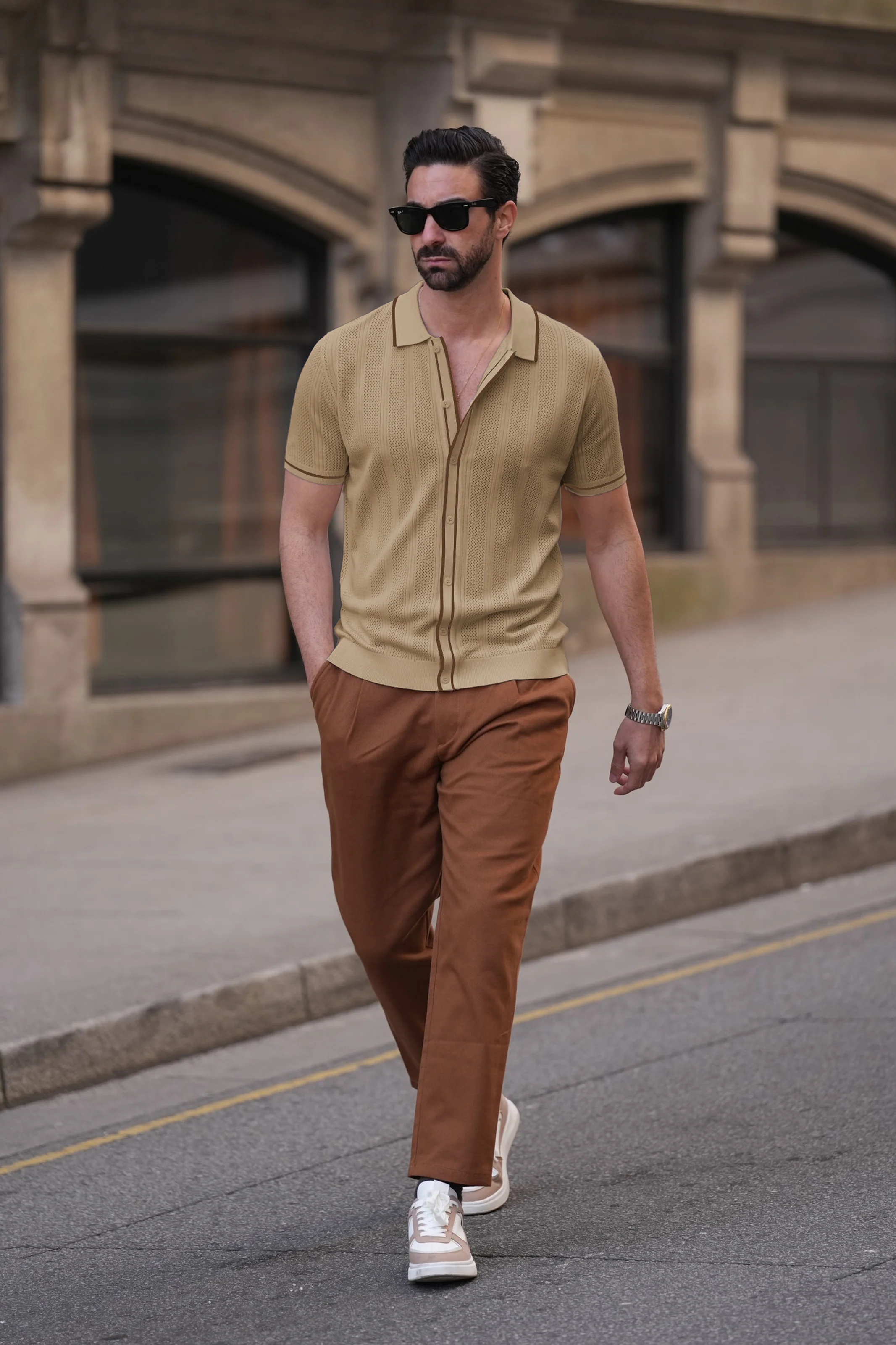 Men's Polo Shirt Vintage Short Sleeve Knit Cardigans  Shirts Casual Lightweight Hollow Out Shirt - Image 32
