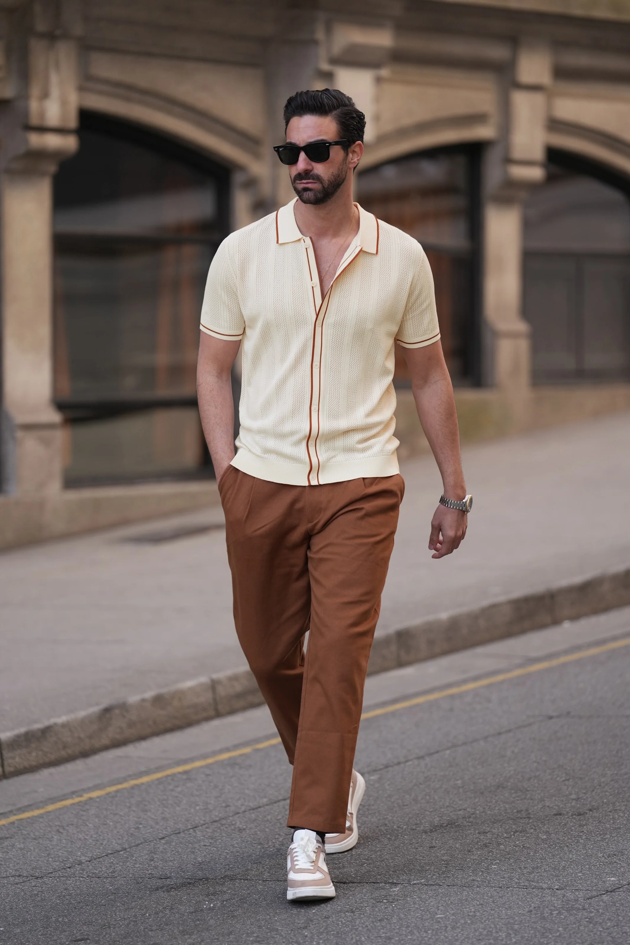 Men's Polo Shirt Vintage Short Sleeve Knit Cardigans  Shirts Casual Lightweight Hollow Out Shirt - Image 7
