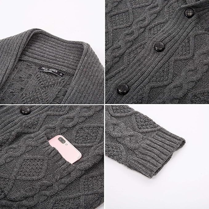 Men's Shawl Collar Cardigan Sweaters Cable Knitted Aran Sweater with Buttons - Image 7