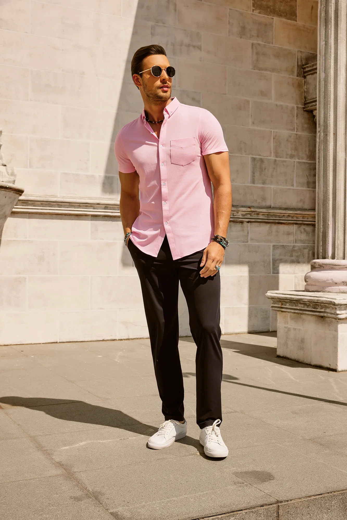 Men's Short Sleeve Oxford Shirt Slim Fit Button Down Cardigans Shirts with Chest Pocket - Image 10