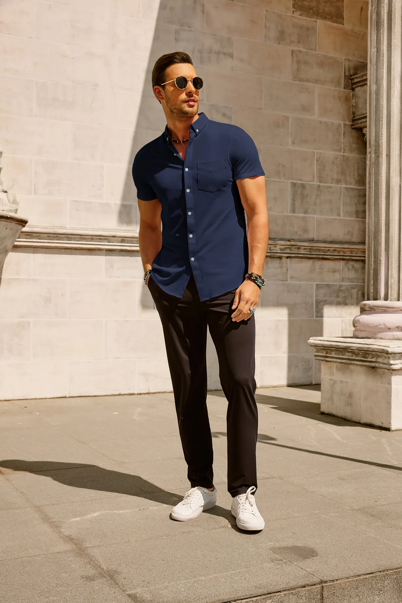 Men's Short Sleeve Oxford Shirt Slim Fit Button Down Cardigans Shirts with Chest Pocket - Image 18