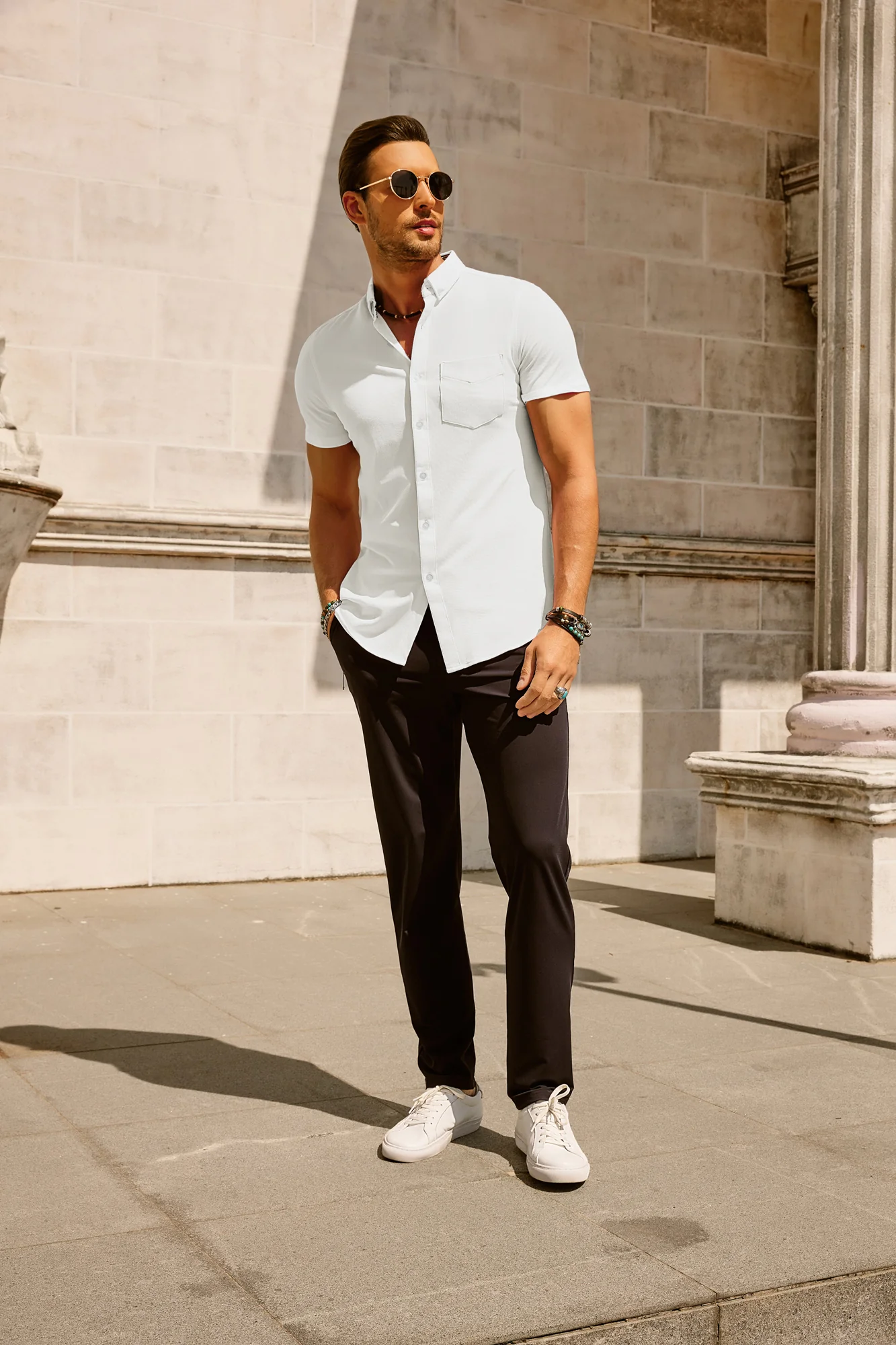 Men's Short Sleeve Oxford Shirt Slim Fit Button Down Cardigans Shirts with Chest Pocket - Image 6