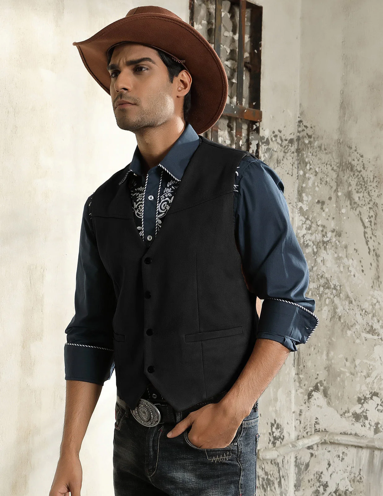 Men's Suede Leather Suit Vest Casual Western Cowboy Waistcoat Leisure Vests - Image 11