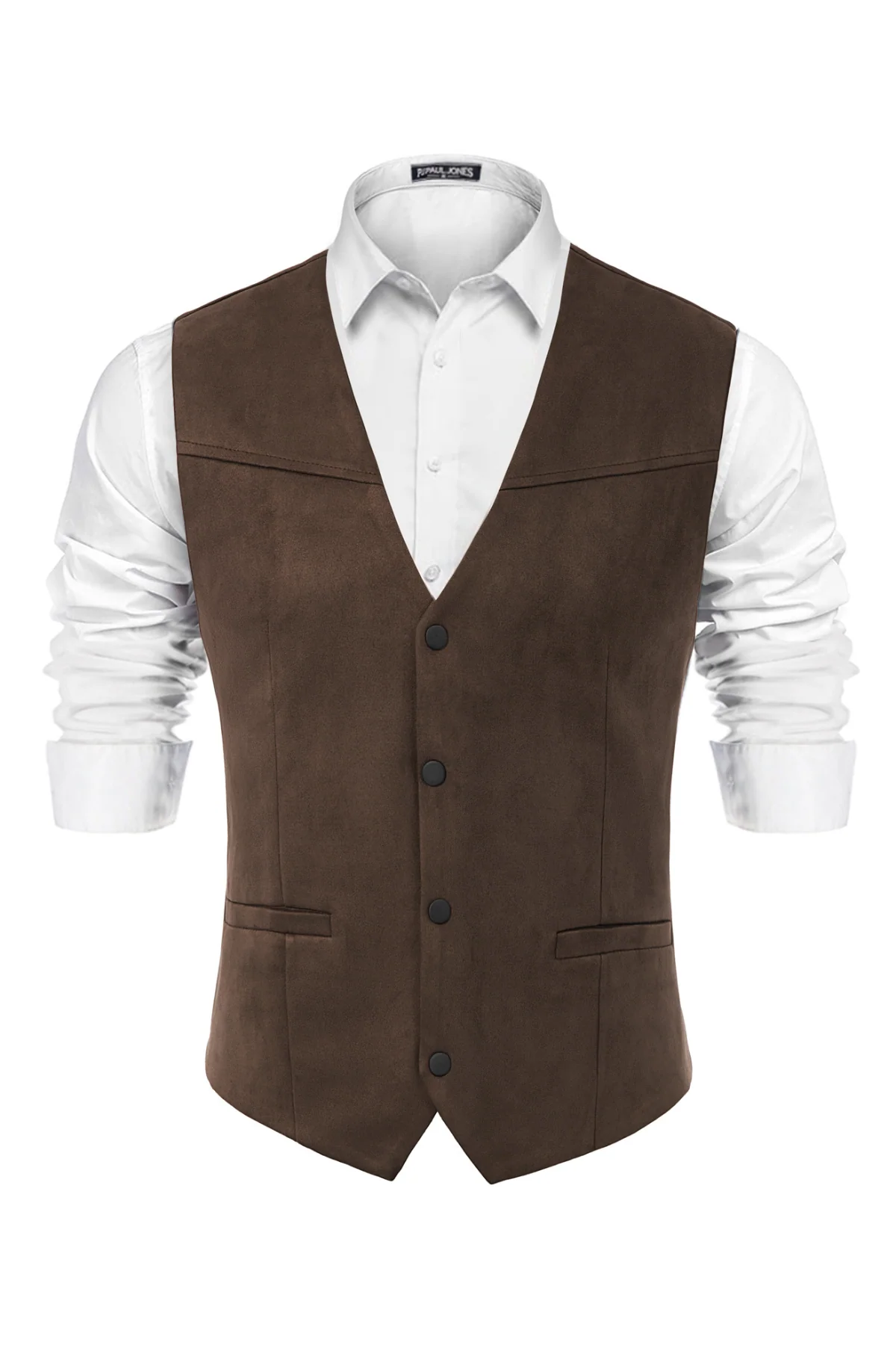 Men's Suede Leather Suit Vest Casual Western Cowboy Waistcoat Leisure Vests - Image 12