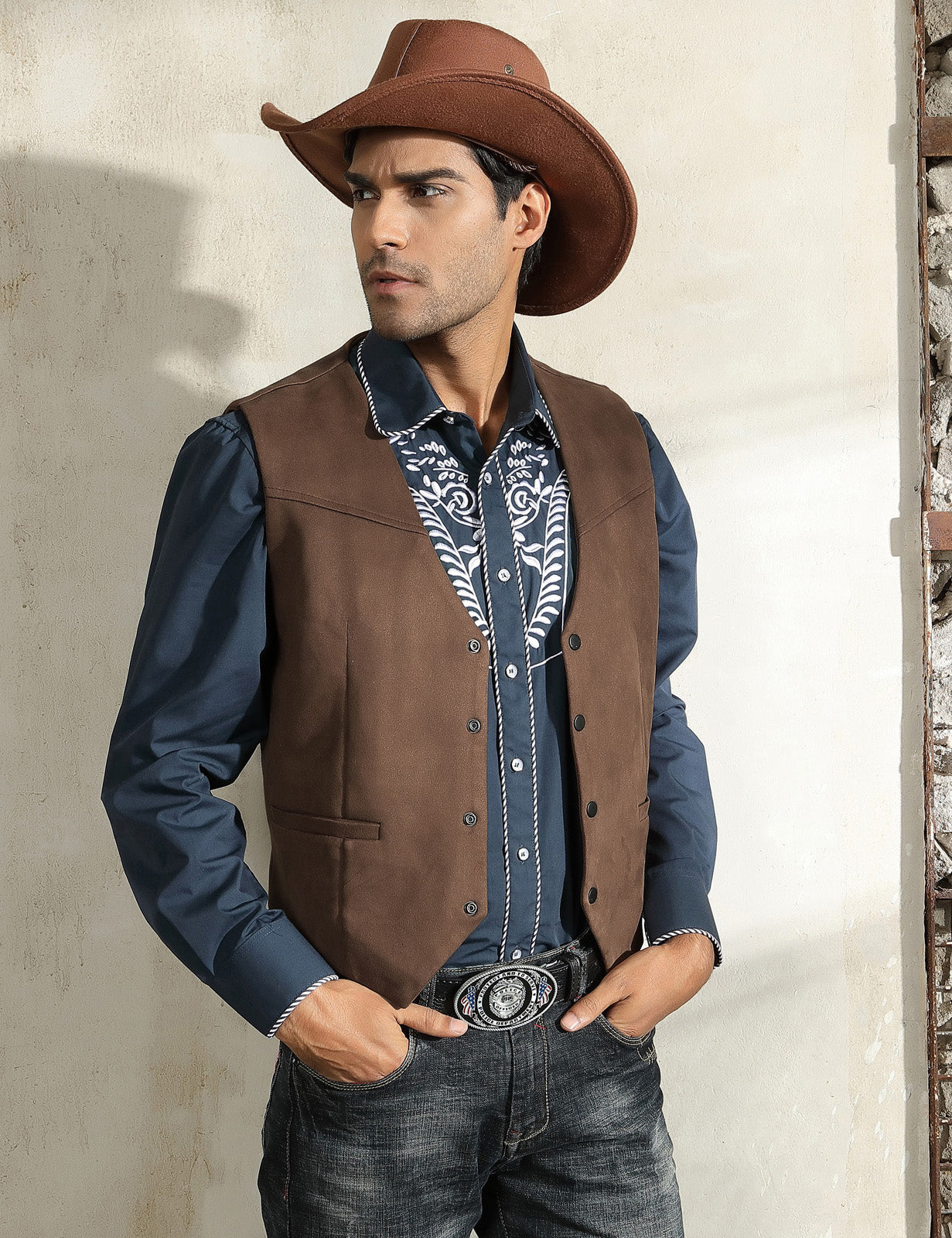Men's Suede Leather Suit Vest Casual Western Cowboy Waistcoat Leisure Vests - Image 16