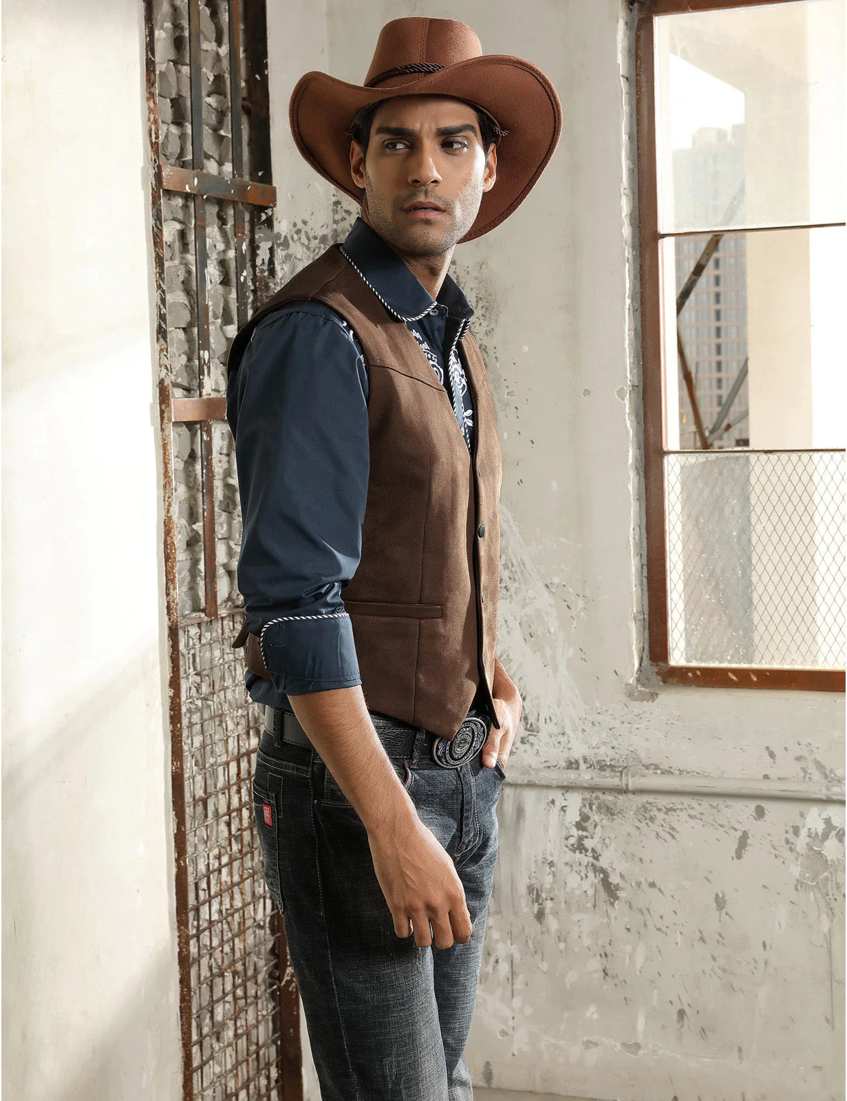 Men's Suede Leather Suit Vest Casual Western Cowboy Waistcoat Leisure Vests - Image 18
