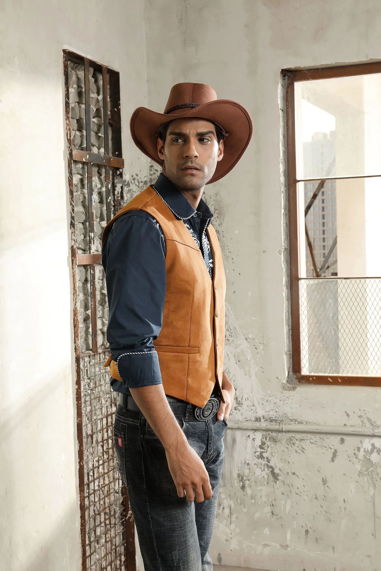 Men's Suede Leather Suit Vest Casual Western Cowboy Waistcoat Leisure Vests - Image 21