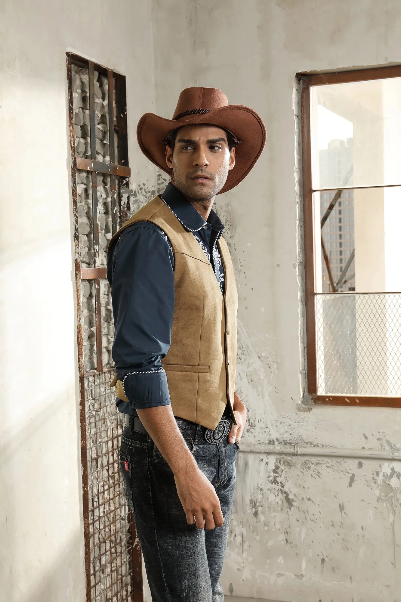 Men's Suede Leather Suit Vest Casual Western Cowboy Waistcoat Leisure Vests - Image 27