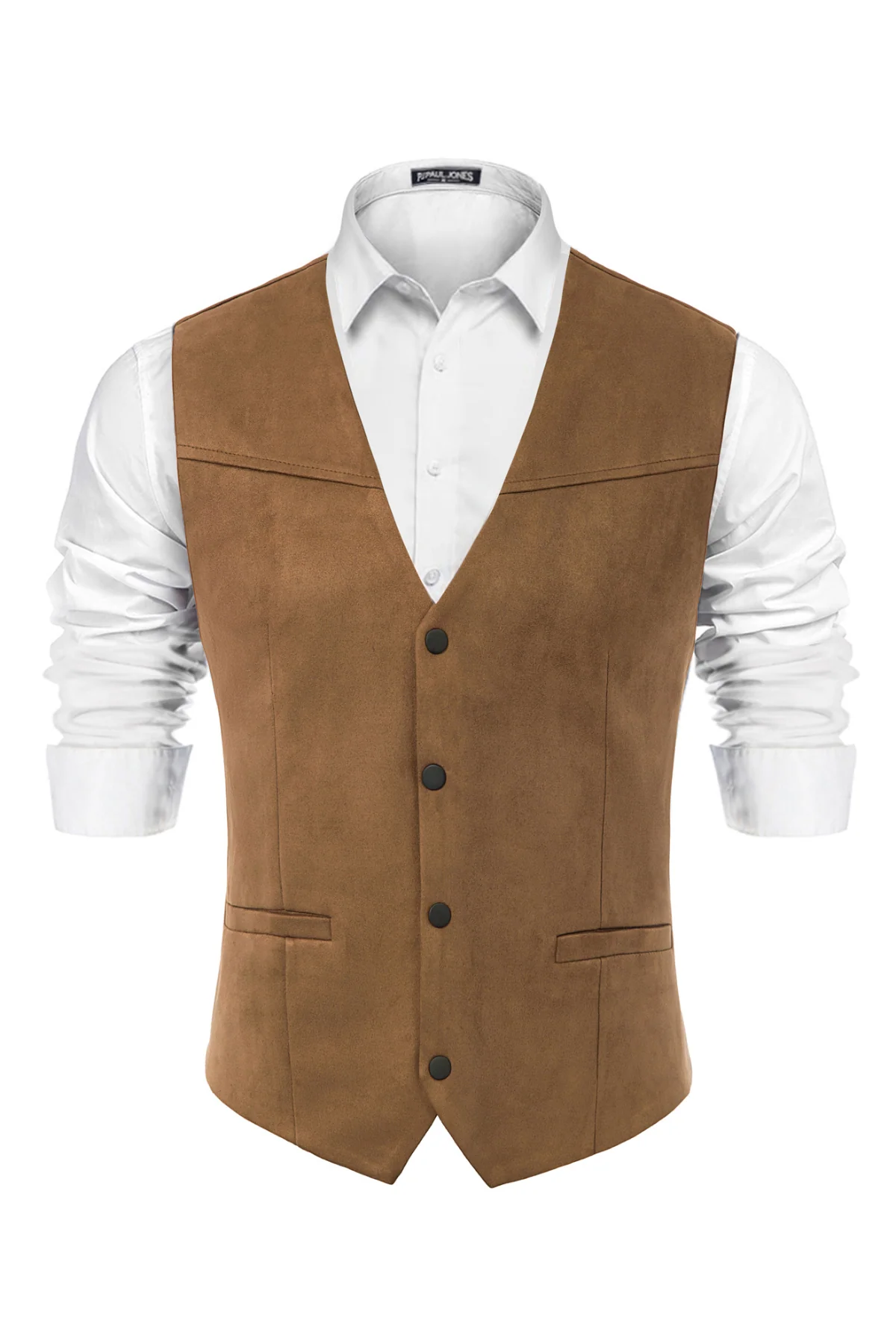 Men's Suede Leather Suit Vest Casual Western Cowboy Waistcoat Leisure Vests - Image 5