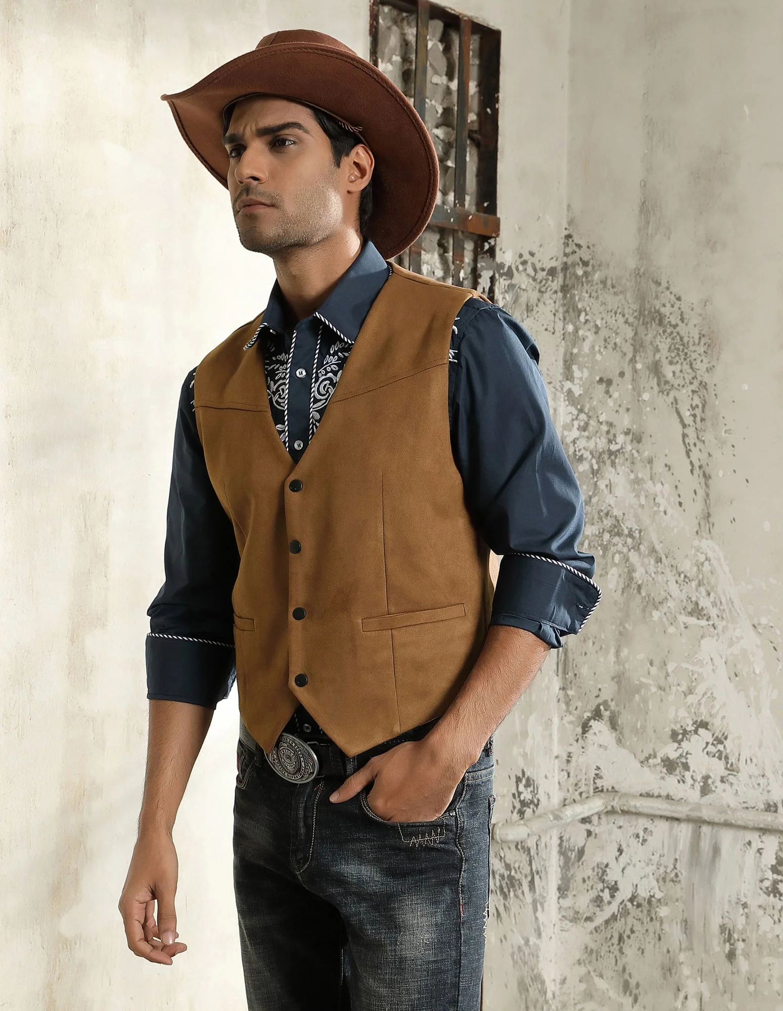 Men's Suede Leather Suit Vest Casual Western Cowboy Waistcoat Leisure Vests - Image 7