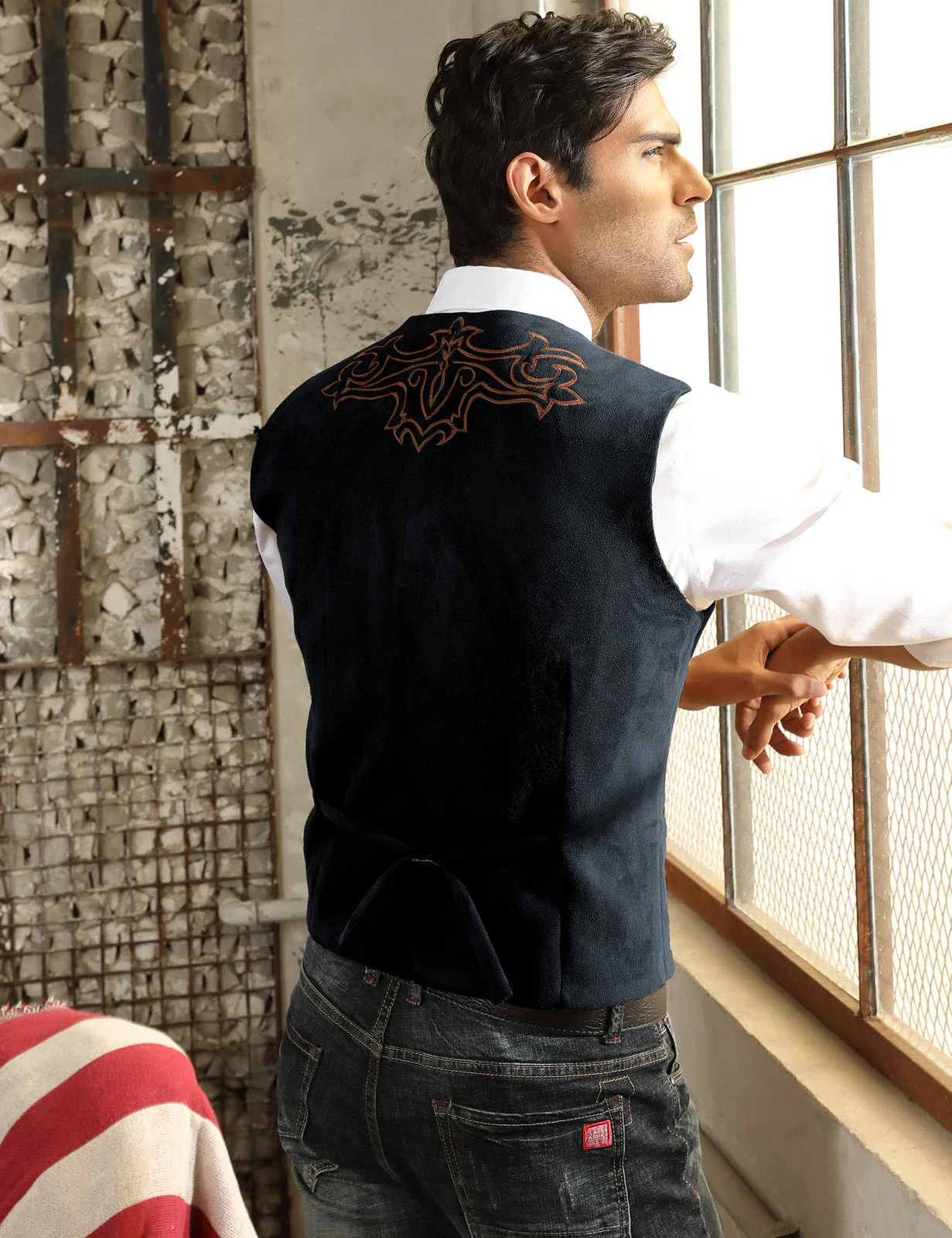 Men's Suede Leather Suit Vest Embroidery Leisure Slim Fit Western Vest Waistcoat - Image 26