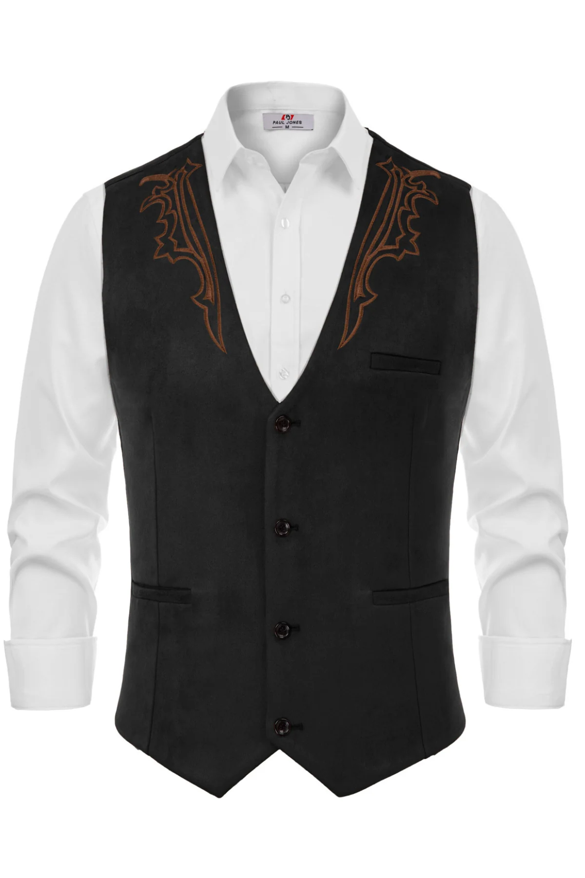 Men's Suede Leather Suit Vest Embroidery Leisure Slim Fit Western Vest Waistcoat - Image 3