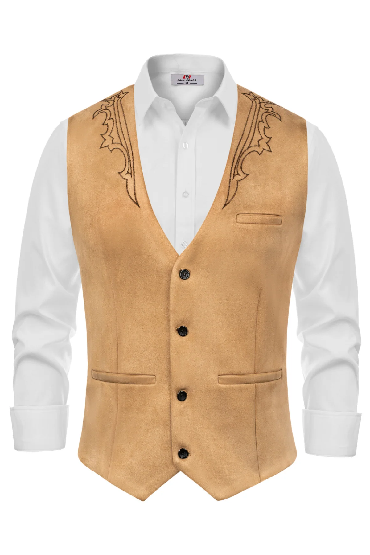 Men's Suede Leather Suit Vest Embroidery Leisure Slim Fit Western Vest Waistcoat - Image 39