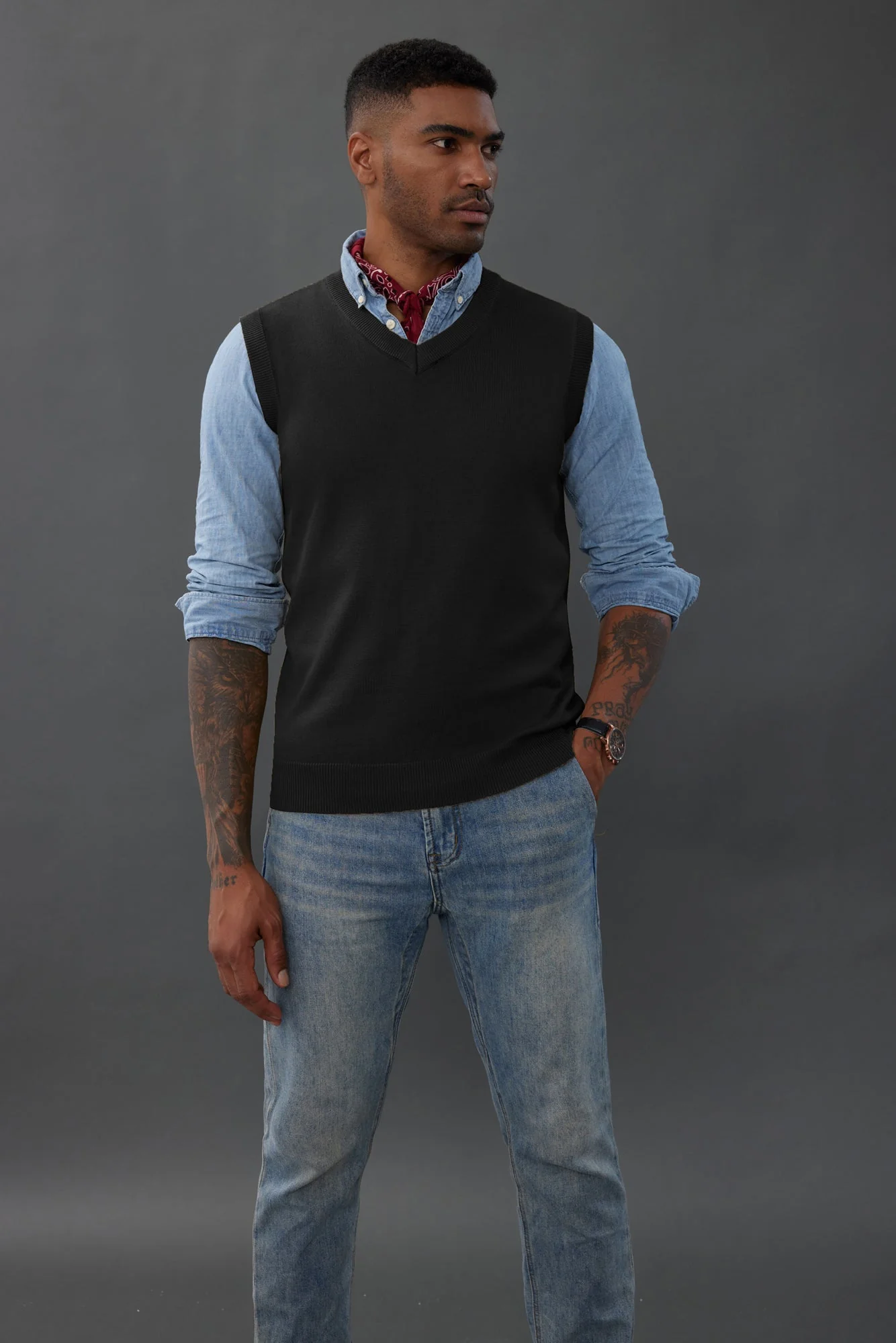 Mens V-Neck Knitted Sweater Vest Solid Plain Sleeveless Pullover Knitwear - Image 11