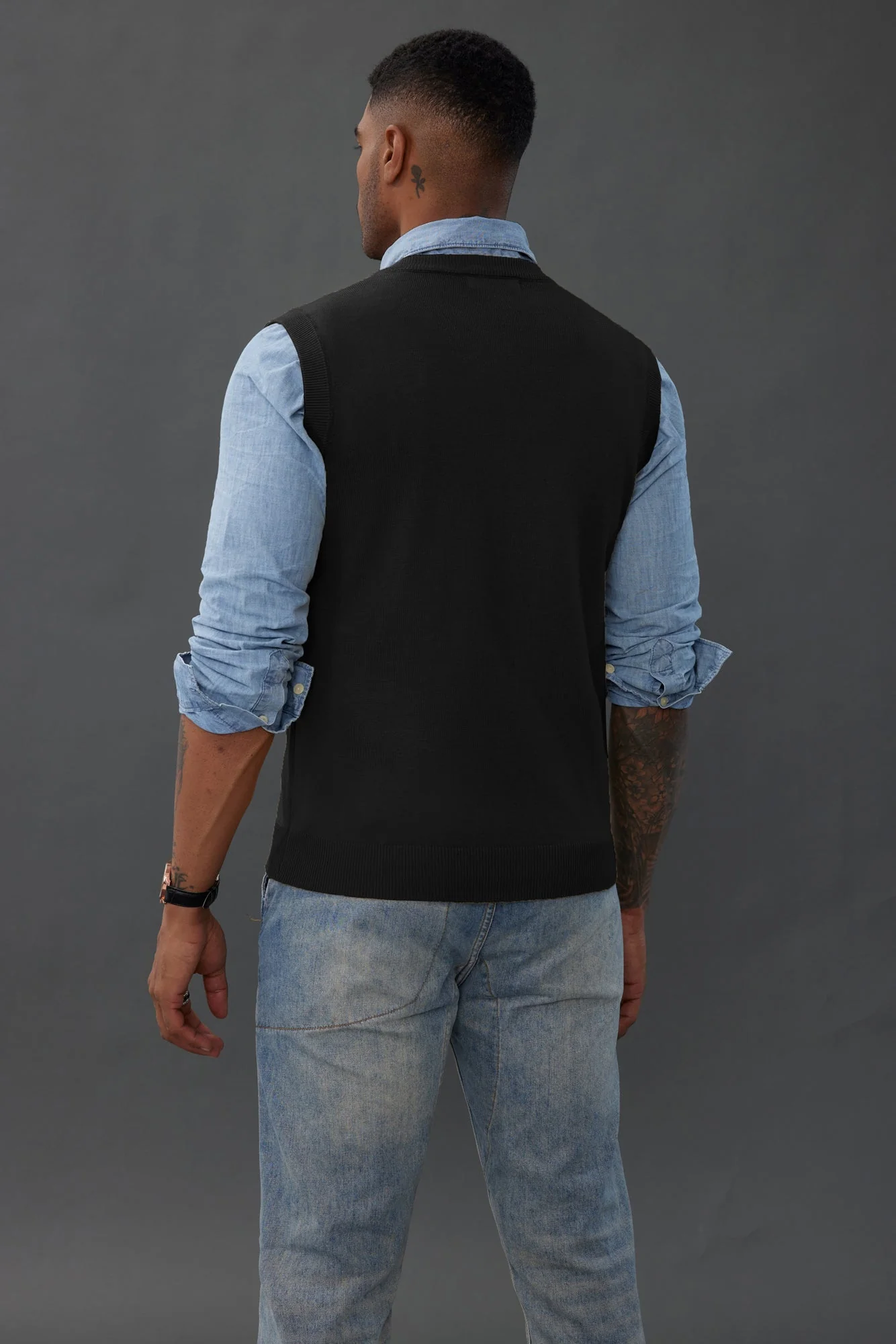 Mens V-Neck Knitted Sweater Vest Solid Plain Sleeveless Pullover Knitwear - Image 15