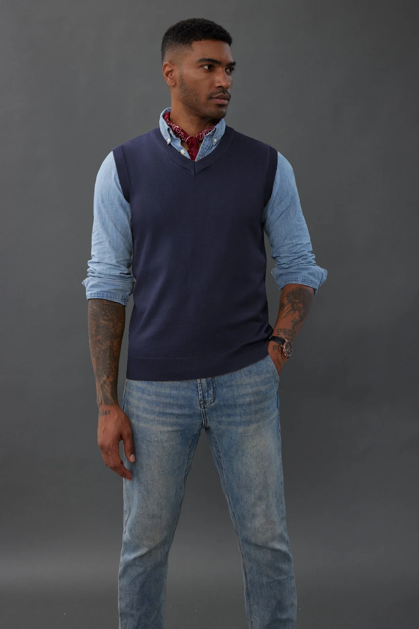 Mens V-Neck Knitted Sweater Vest Solid Plain Sleeveless Pullover Knitwear - Image 17