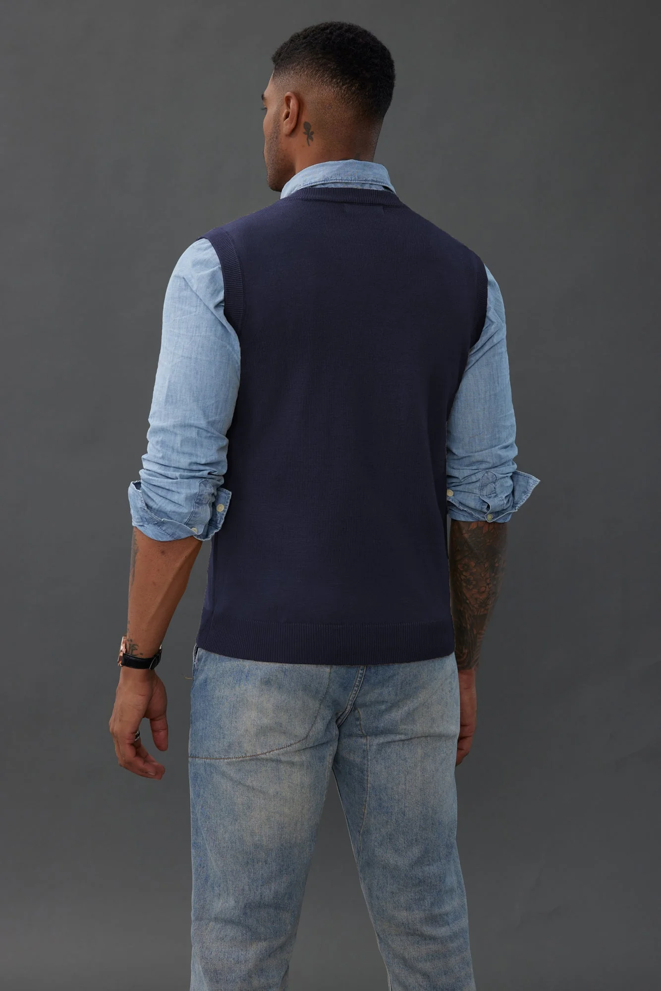Mens V-Neck Knitted Sweater Vest Solid Plain Sleeveless Pullover Knitwear - Image 18