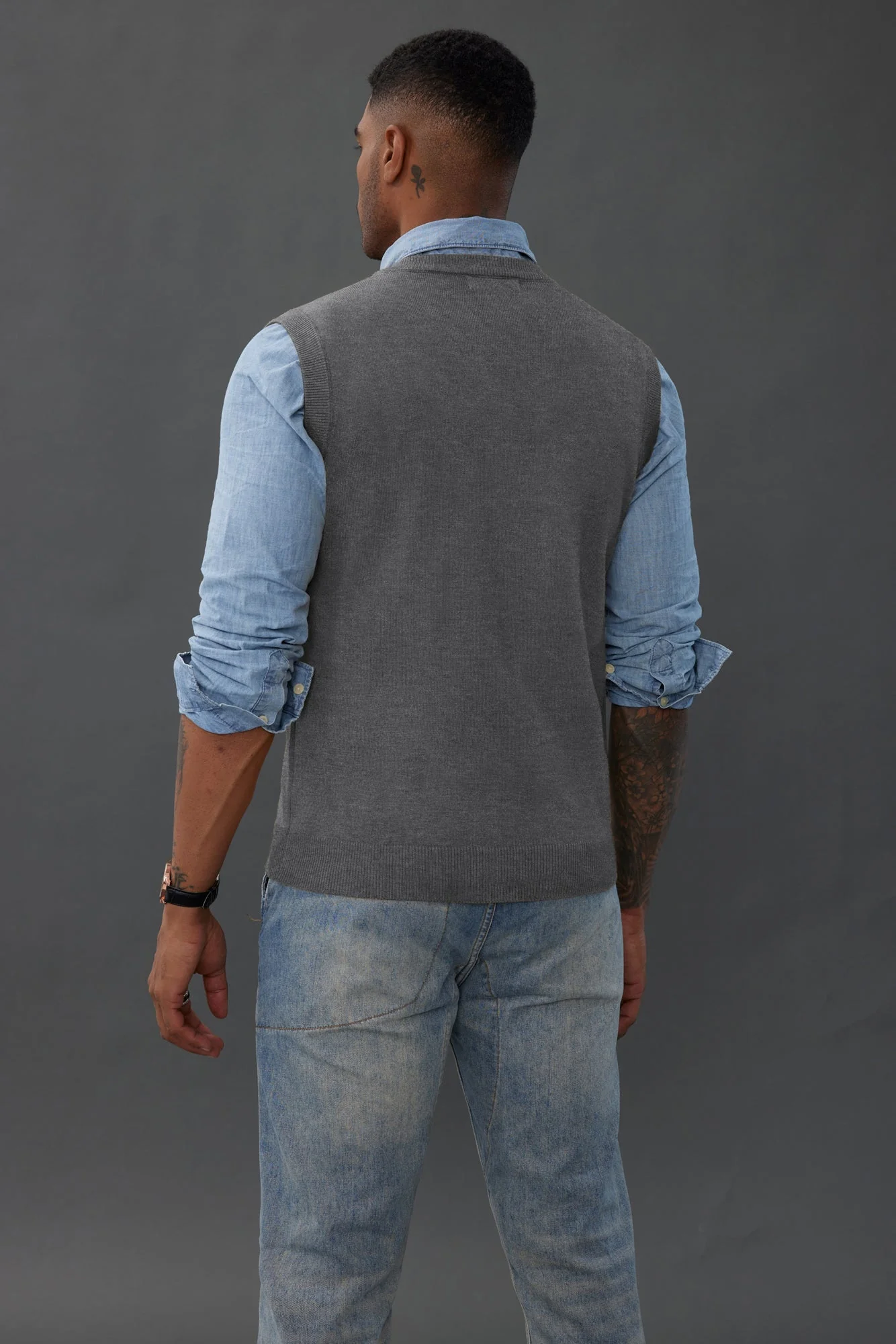Mens V-Neck Knitted Sweater Vest Solid Plain Sleeveless Pullover Knitwear - Image 24