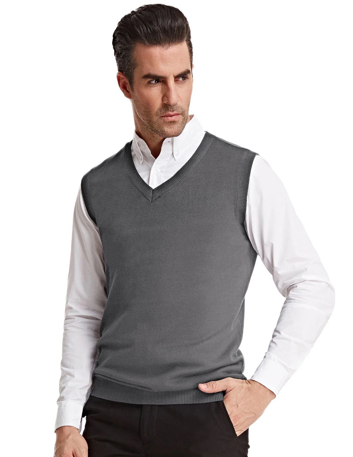Mens V-Neck Knitted Sweater Vest Solid Plain Sleeveless Pullover Knitwear - Image 25